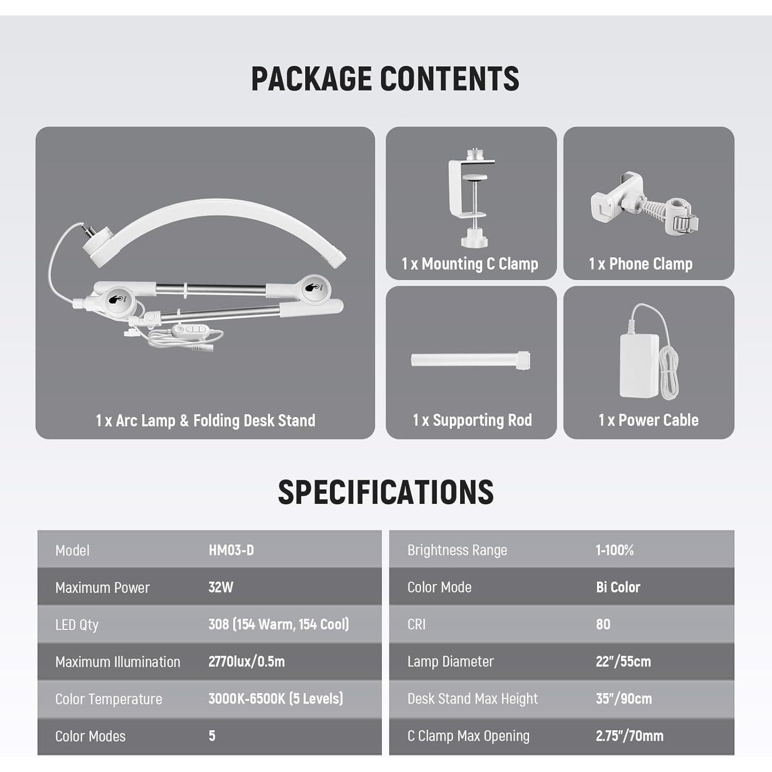 Lámpara de Pestañas LED NEEWER HM03-D 32W con Soporte