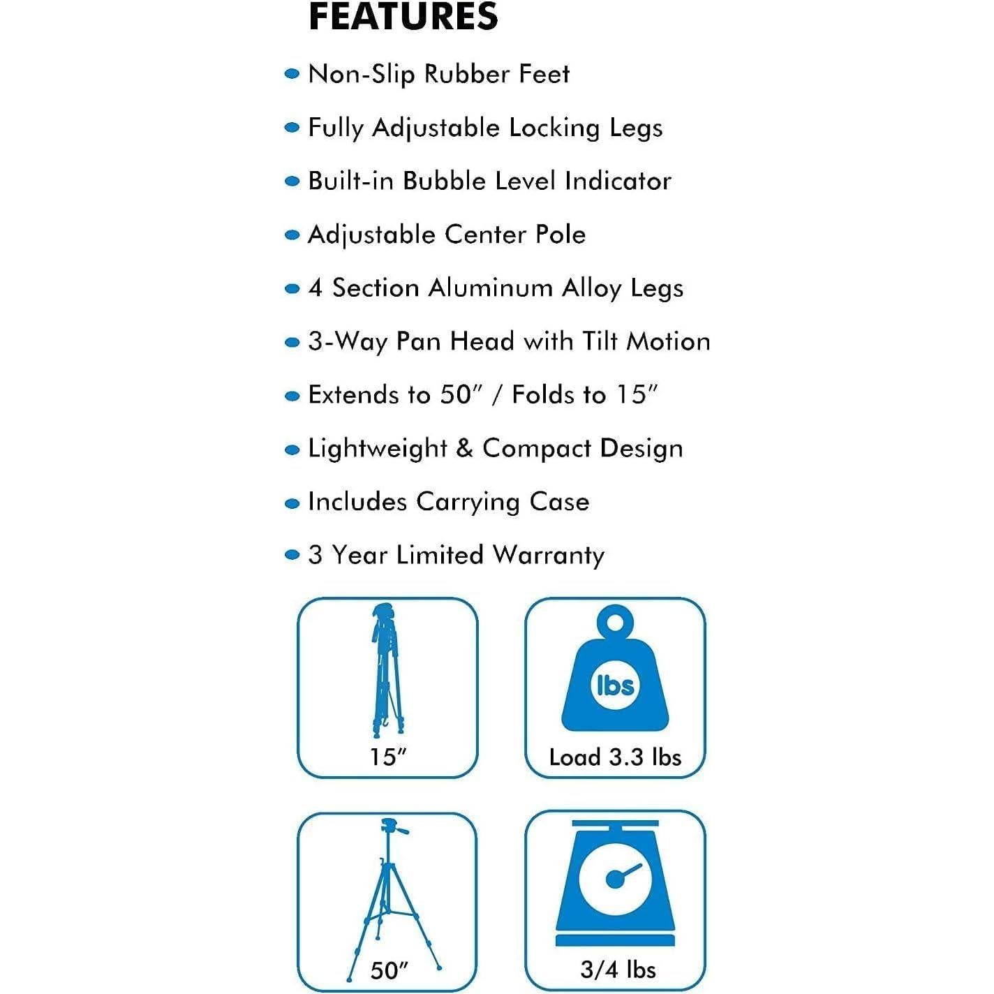 Trípode de Cámara Acuvar 50" Aluminio Ligero Ajustable