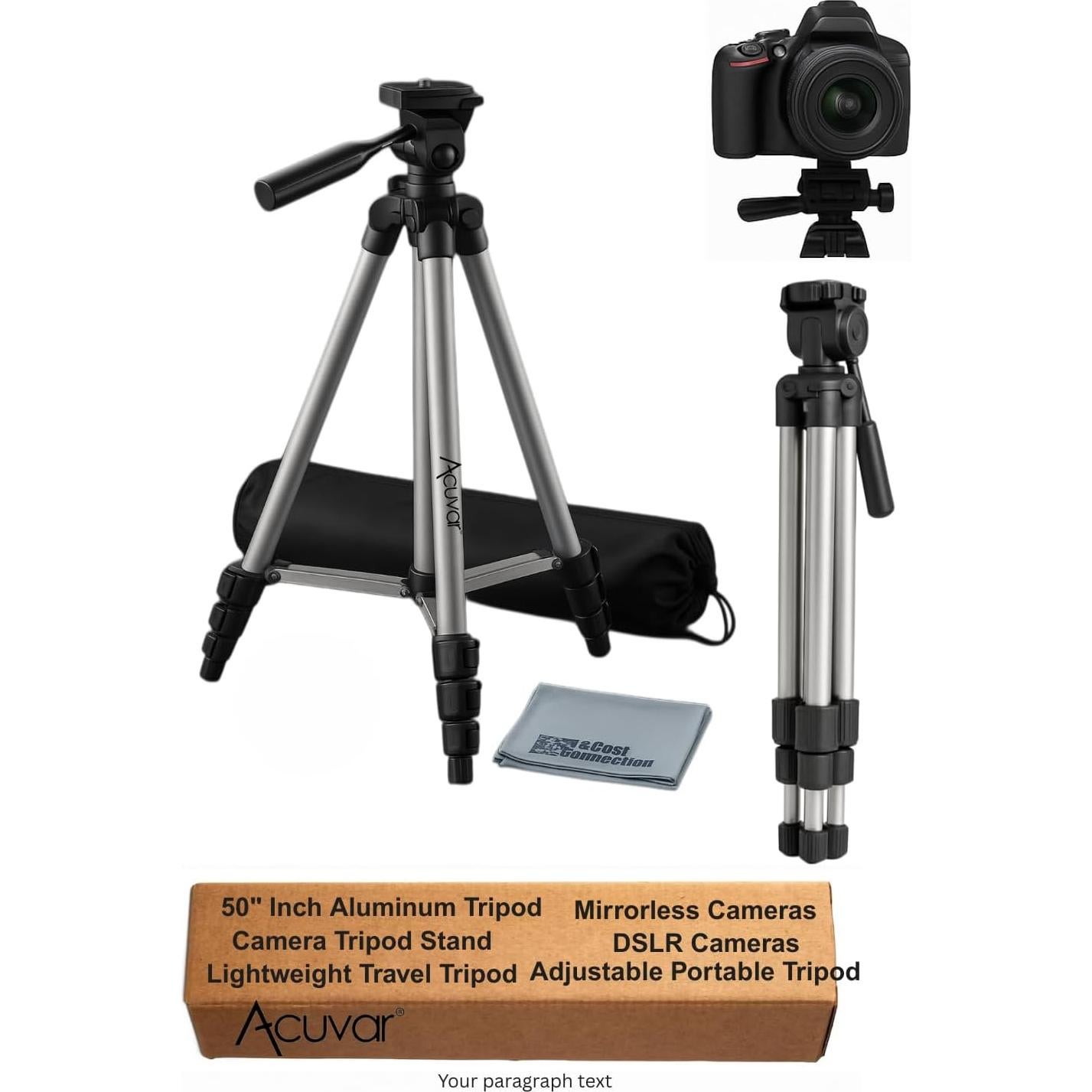 Trípode de Cámara Acuvar 50" Aluminio Ligero Ajustable