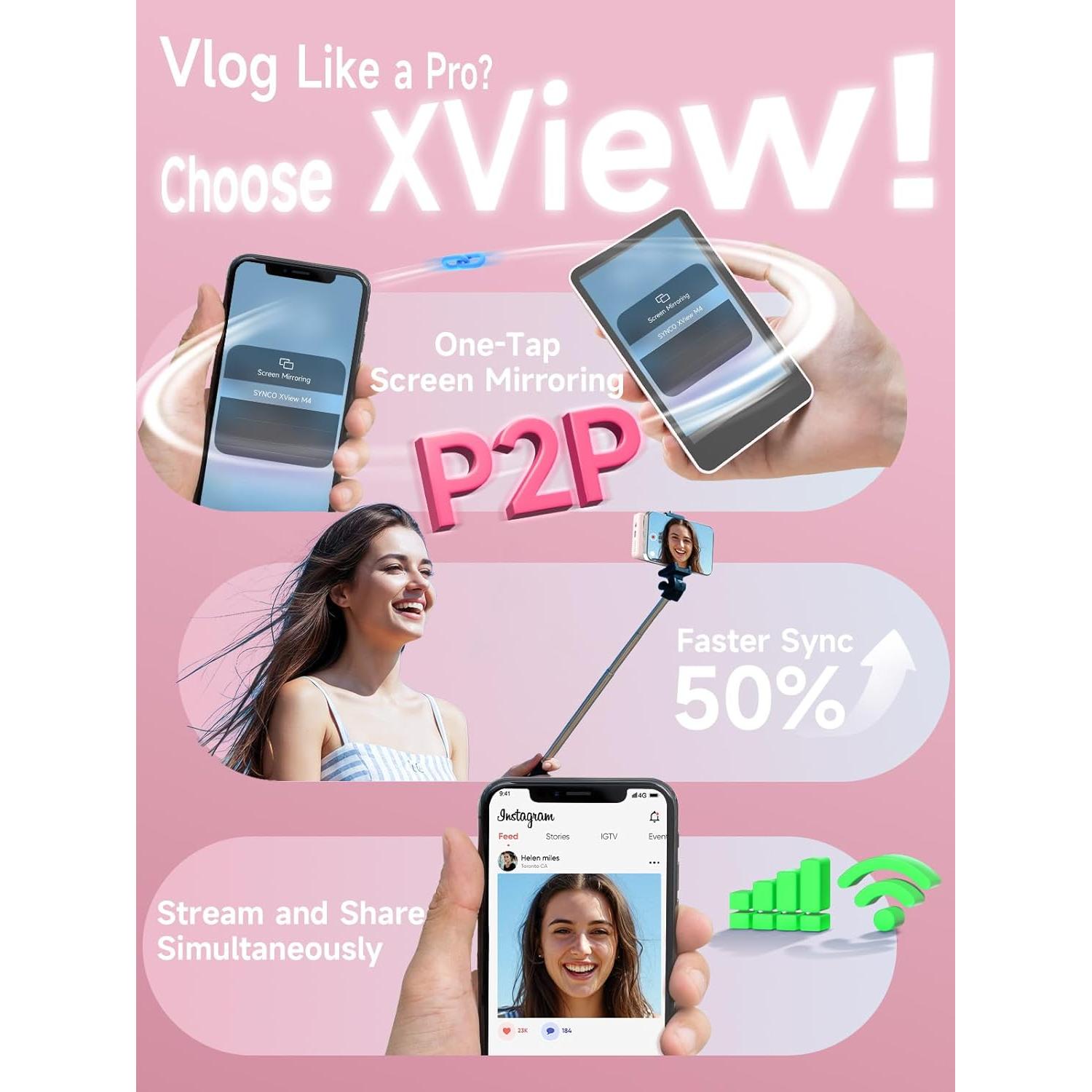 Monitor Inalámbrico Magnético SYNCO XView M4 4K Rosa