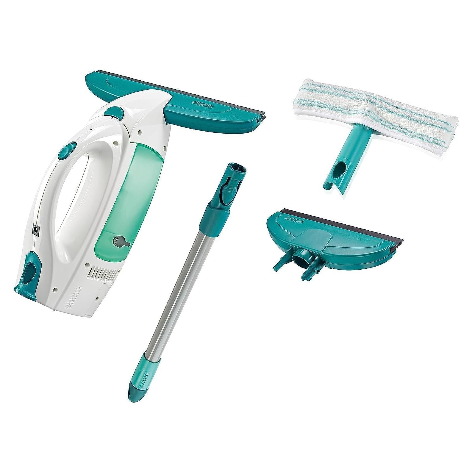 Leifheit Dry & Clean Window Vacuum Cleaner Set with 43cm Handle and Washers, Window Cleaning Kit up to 35 Minutes of Power, Electric Window Cleaner