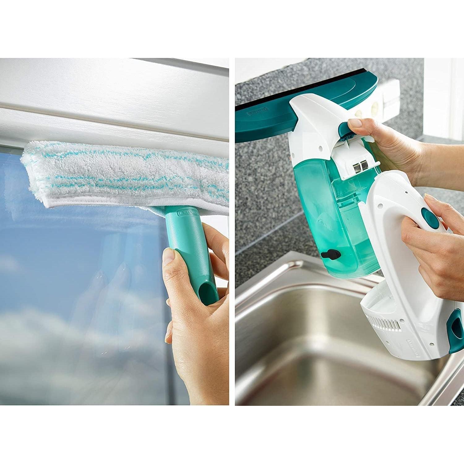 Leifheit Dry & Clean Window Vacuum Cleaner Set with 43cm Handle and Washers, Window Cleaning Kit up to 35 Minutes of Power, Electric Window Cleaner