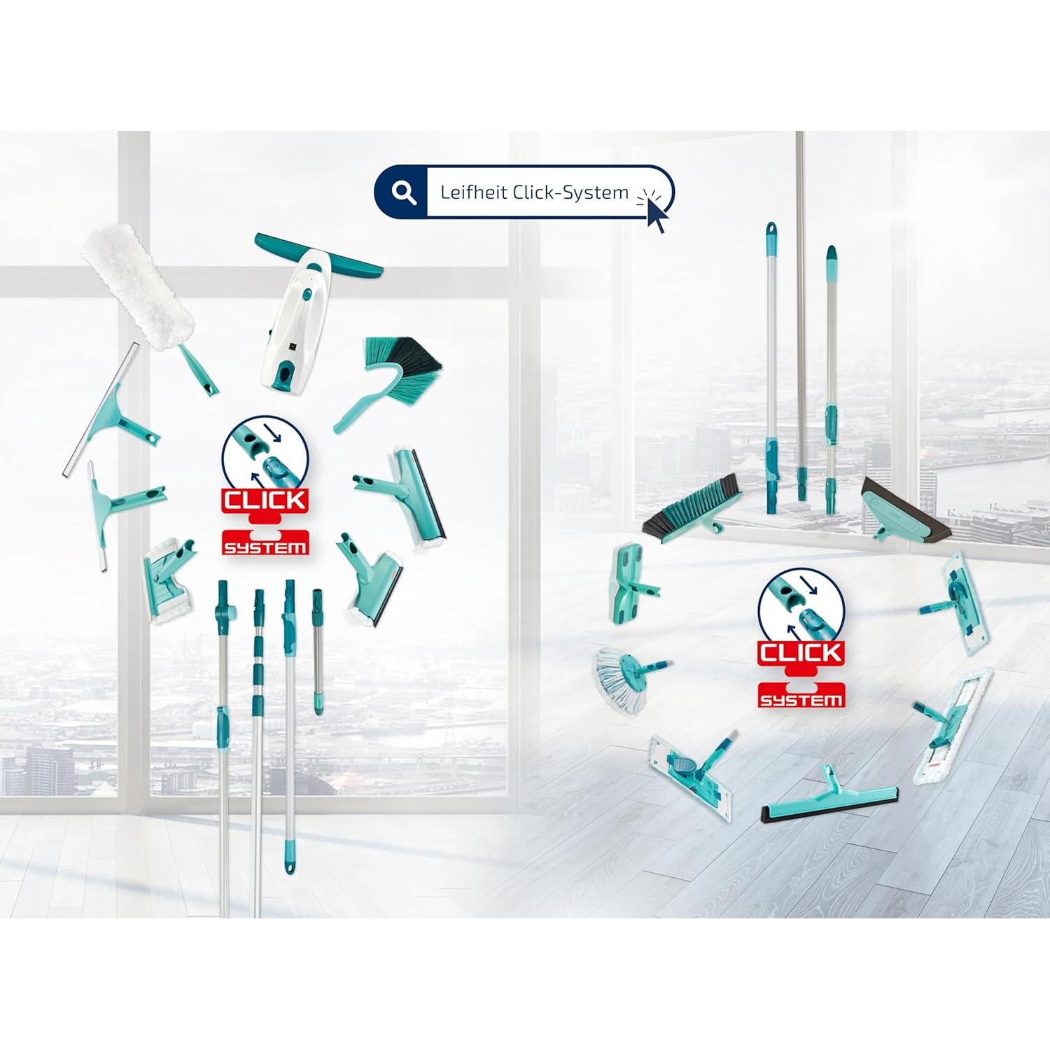 Leifheit Dry & Clean Window Vacuum Cleaner Set with 43cm Handle and Washers, Window Cleaning Kit up to 35 Minutes of Power, Electric Window Cleaner