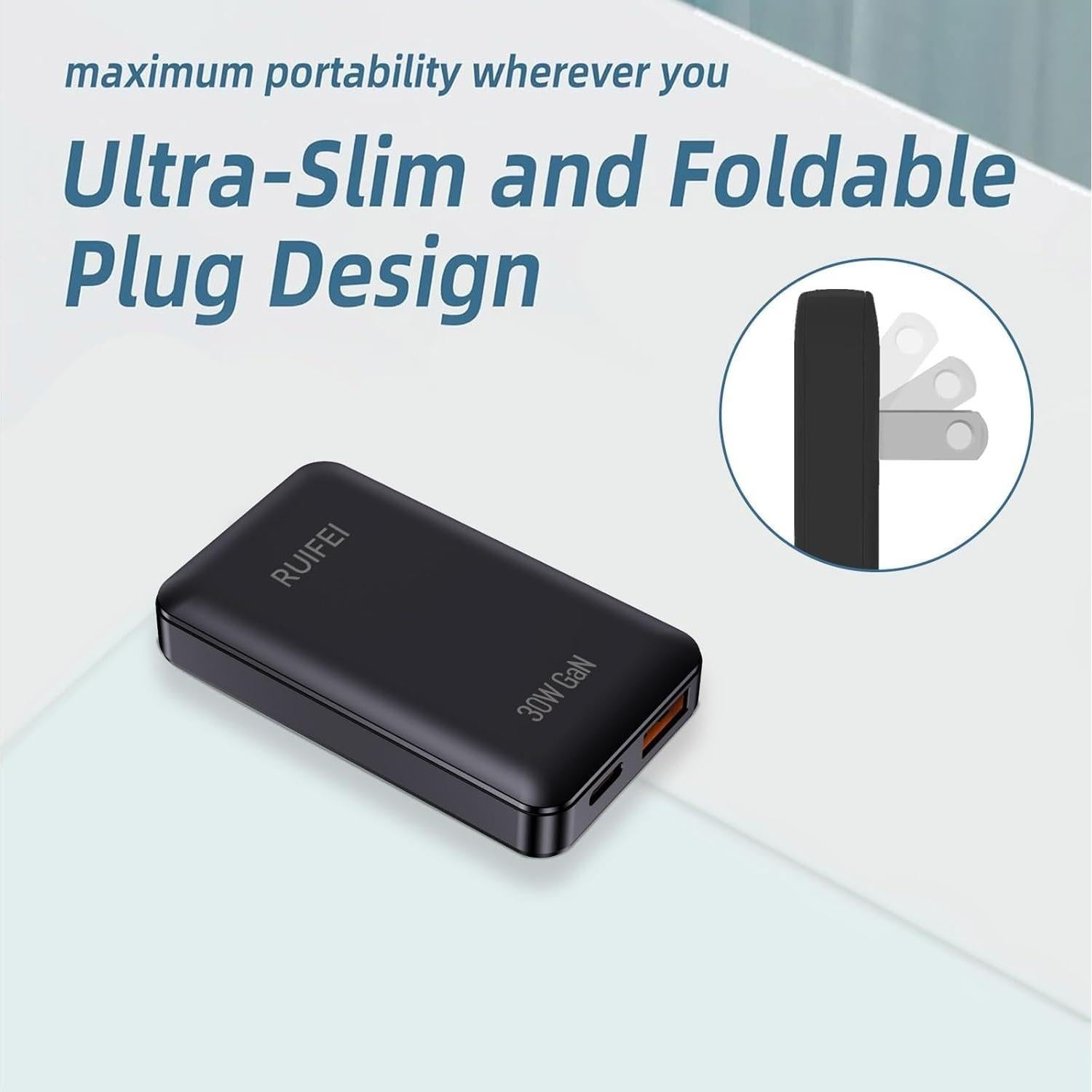 Cargador USB-C 30W RUIFEI Doble Puerto Carga Rápida Negro