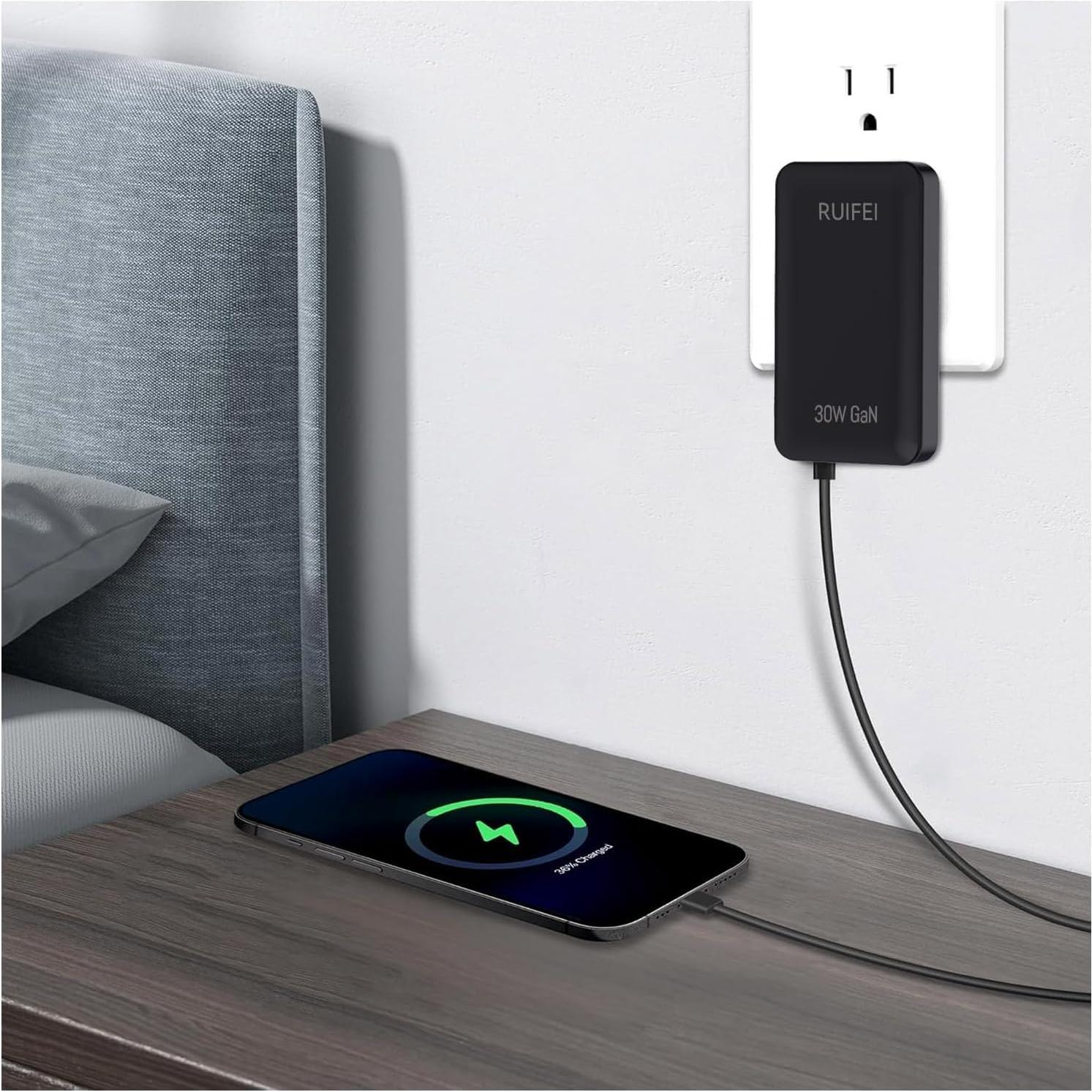 Cargador USB-C 30W RUIFEI Doble Puerto Carga Rápida Negro