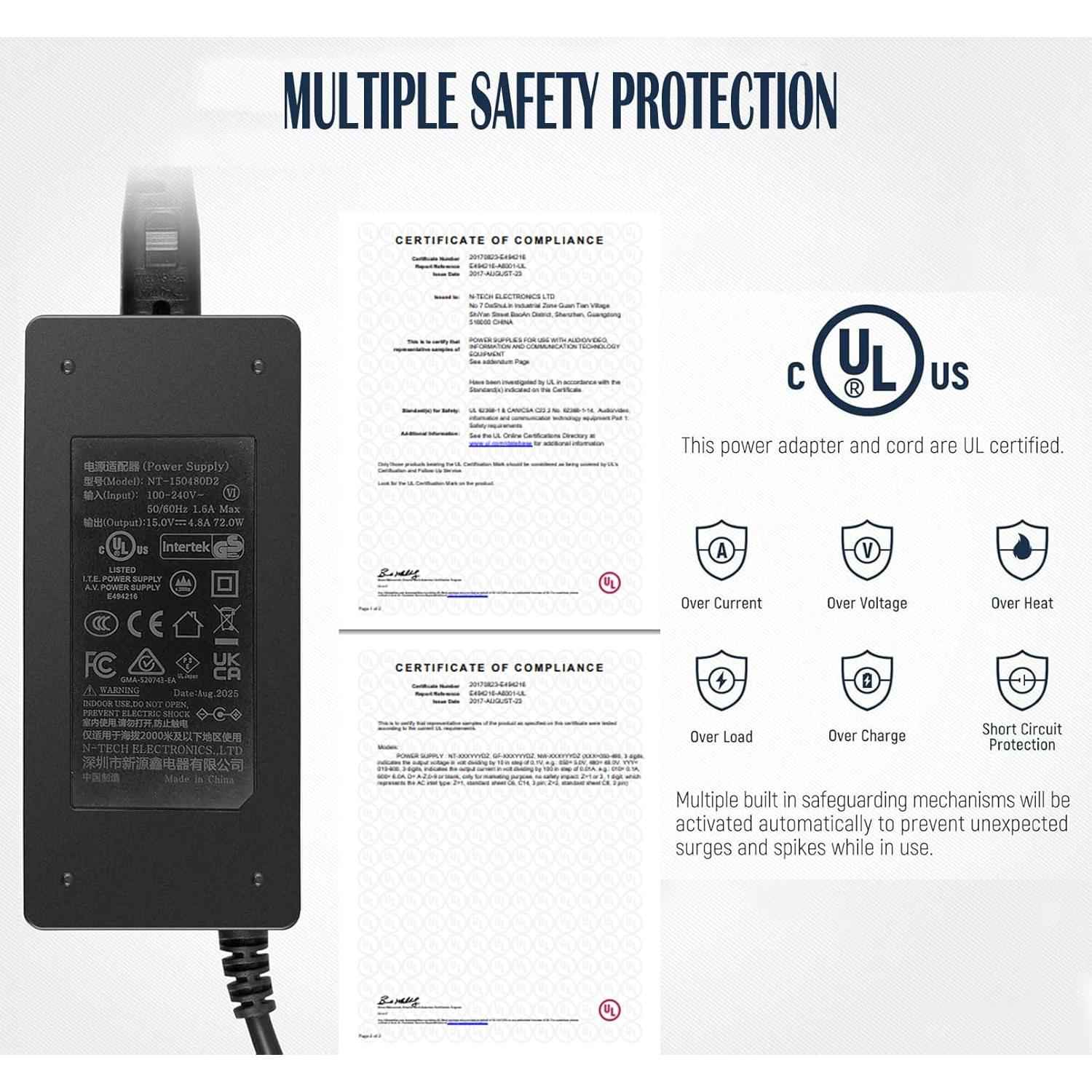 Adaptador AC/DC 15V 4.8A WeixuanIT para Luz Neewer 18"