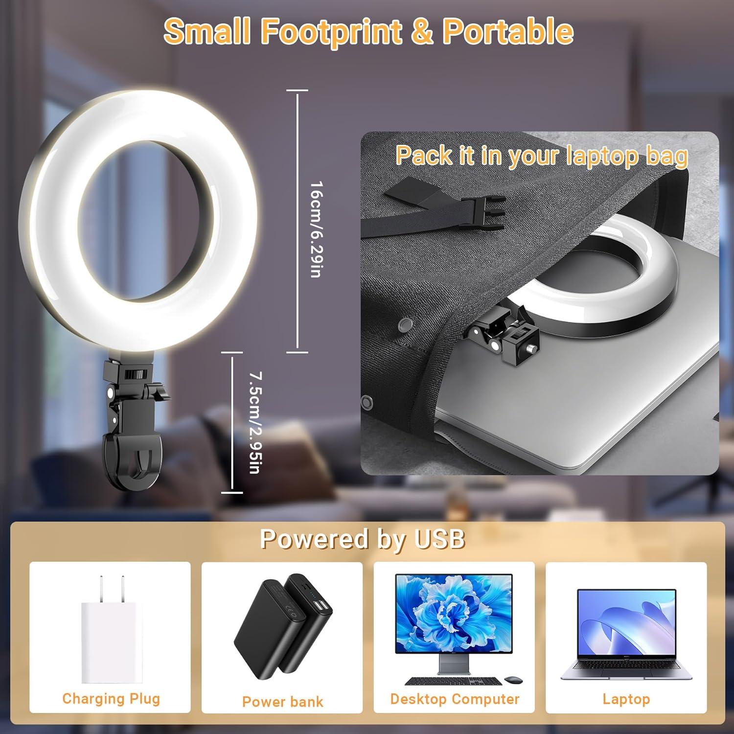 Luz de Anillo Clip-On Wowcati 15.24 cm 3 Modos de Color USB