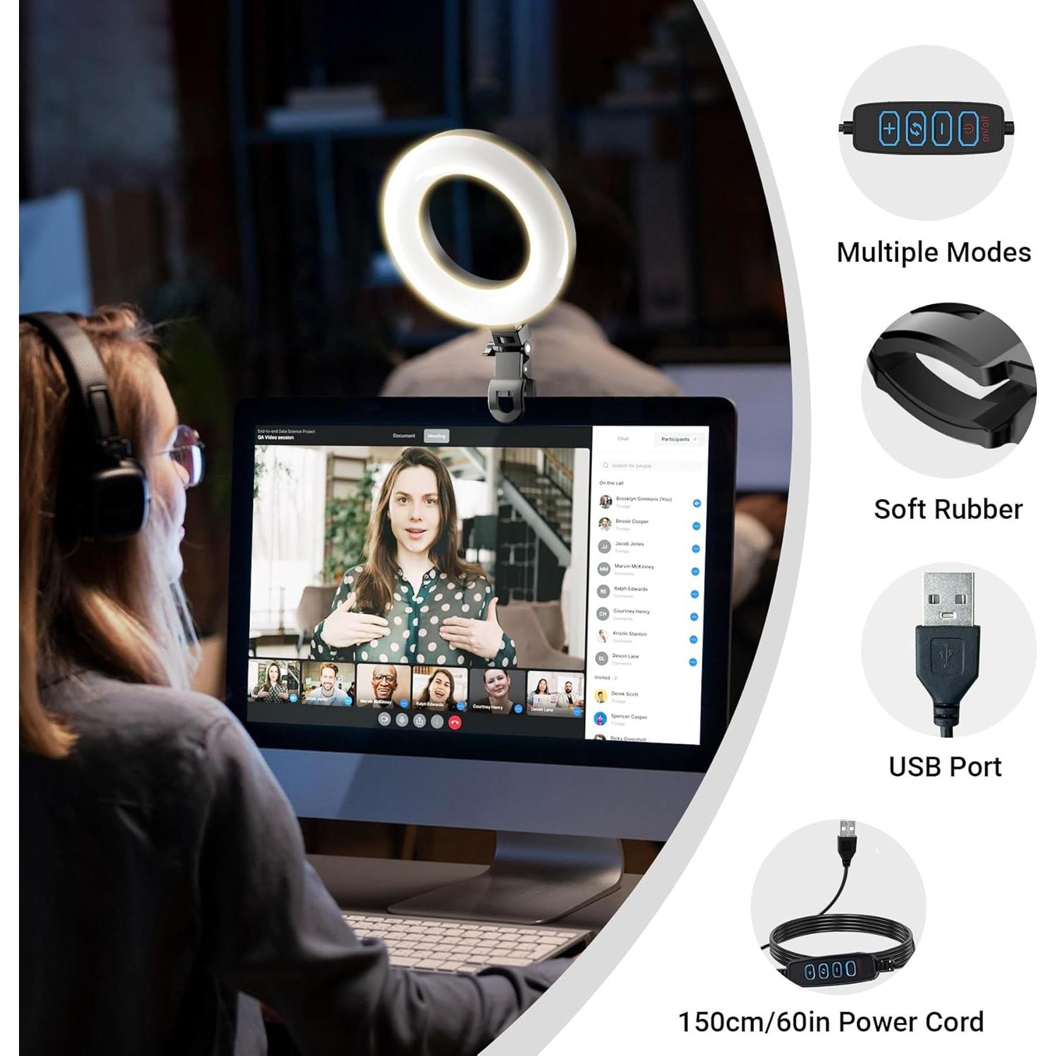 Luz de Anillo Clip-On Wowcati 15.24 cm 3 Modos de Color USB