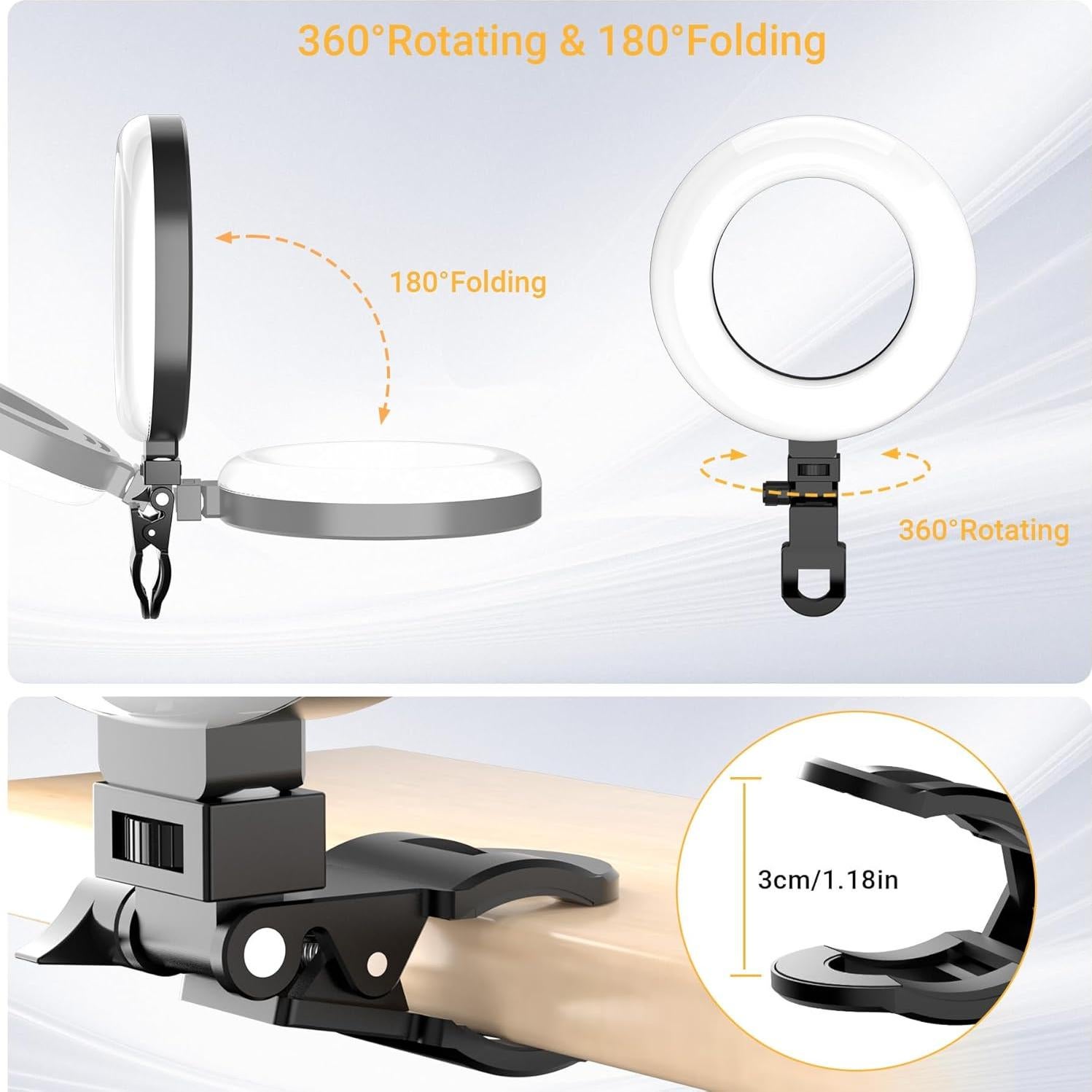 Luz de Anillo Clip-On Wowcati 15.24 cm 3 Modos de Color USB