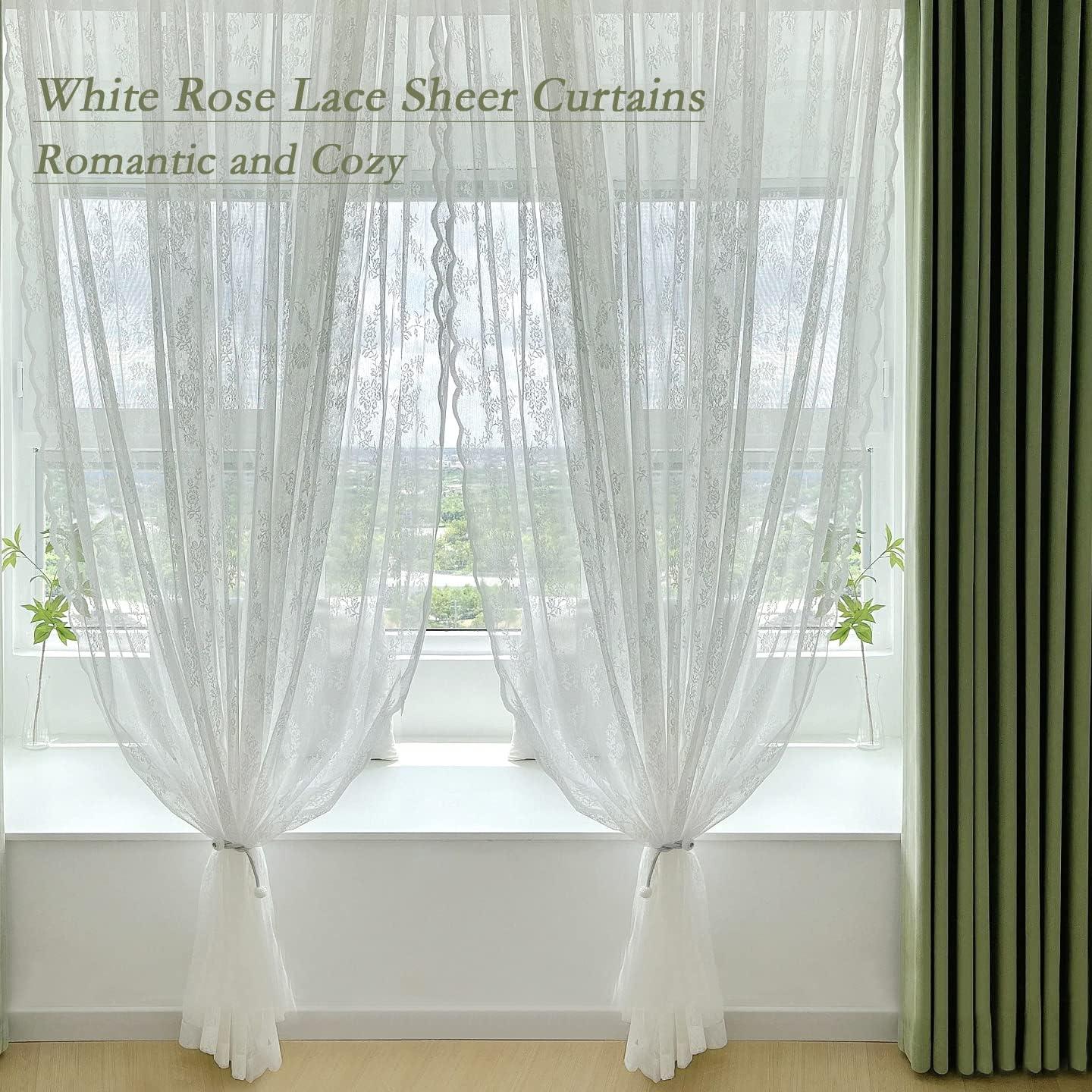 Cortinas de Encaje Floral Lotusolution 2 Paneles 55x84 cm