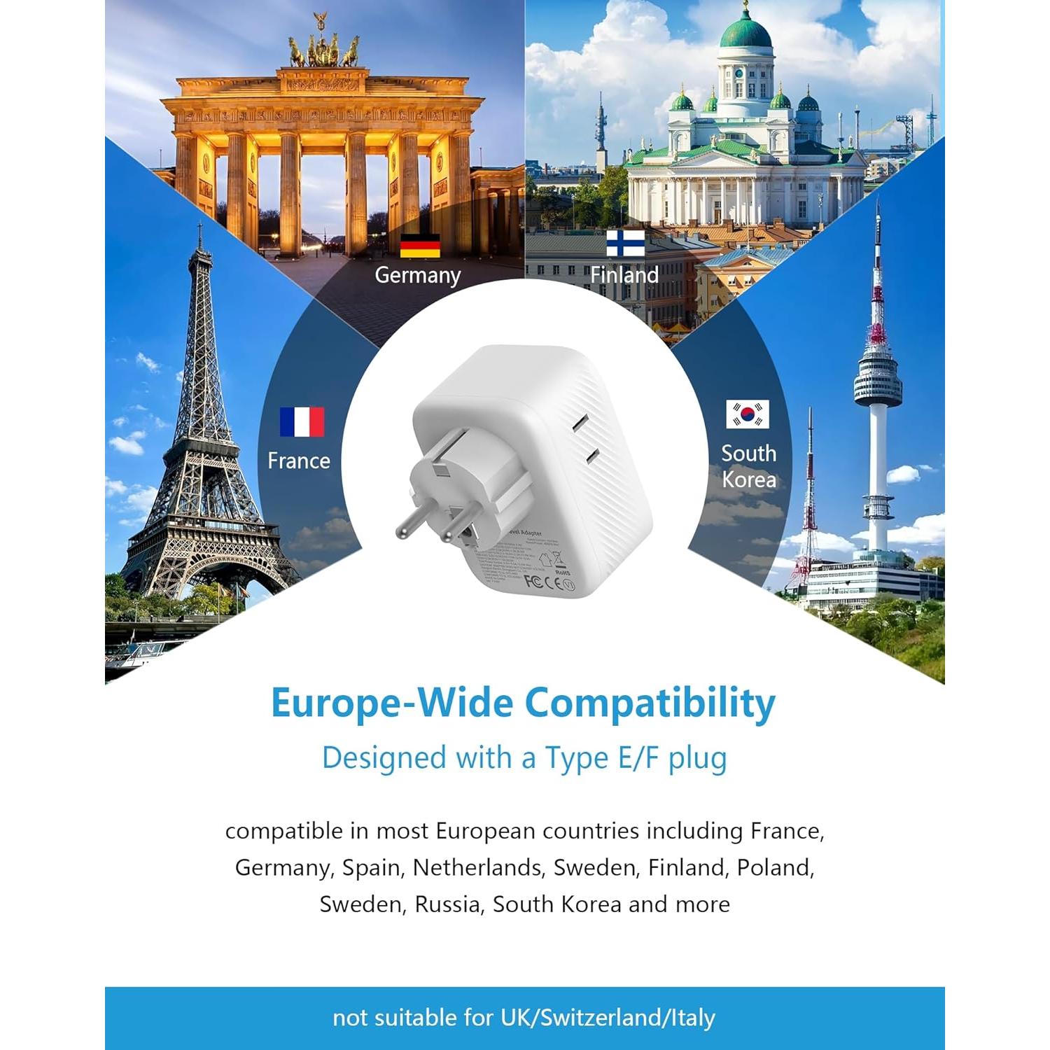 Adaptador de Enchufe de Viaje Tipo E/F 30W 6 en 1 Xiangrun