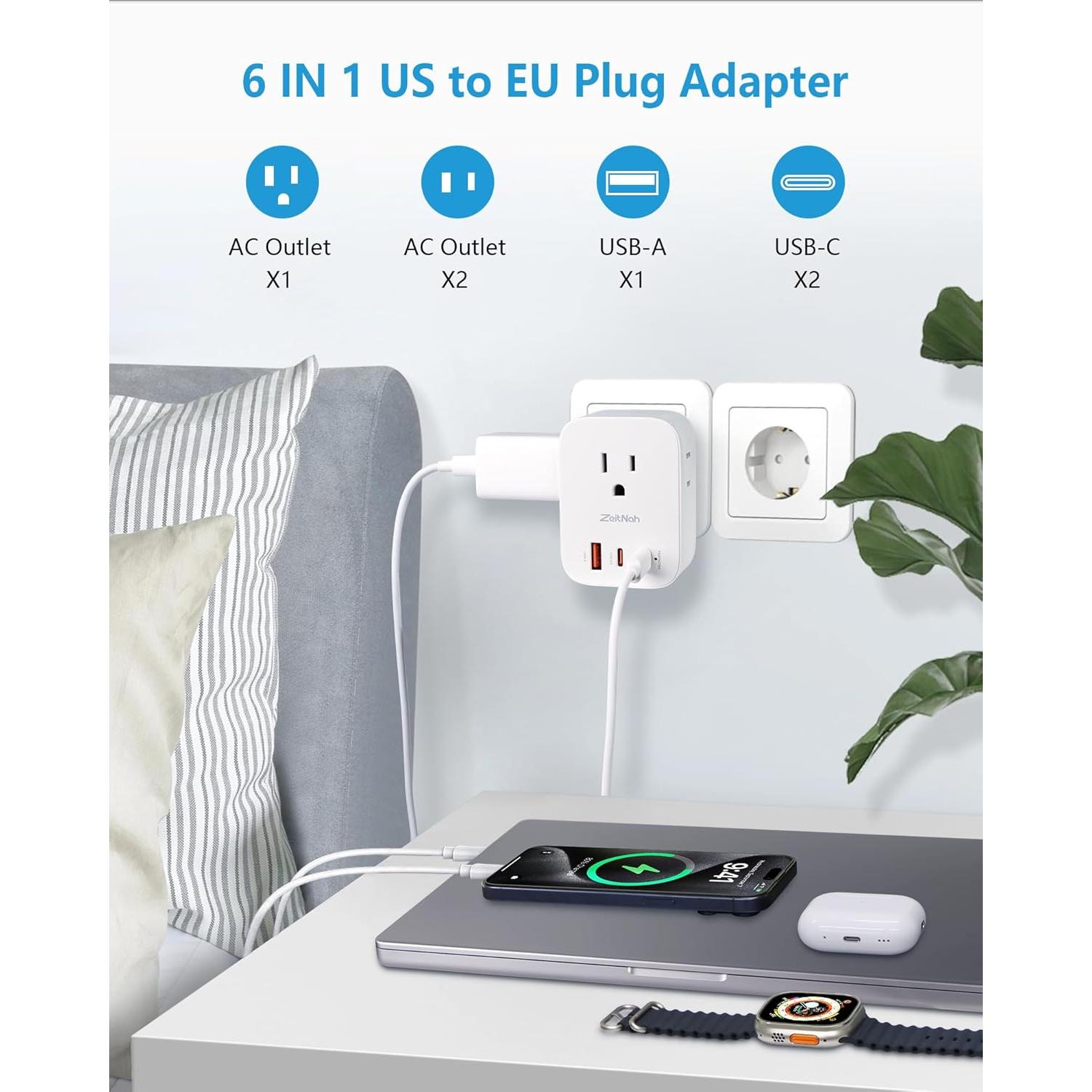 Adaptador de Enchufe de Viaje Tipo E/F 30W 6 en 1 Xiangrun