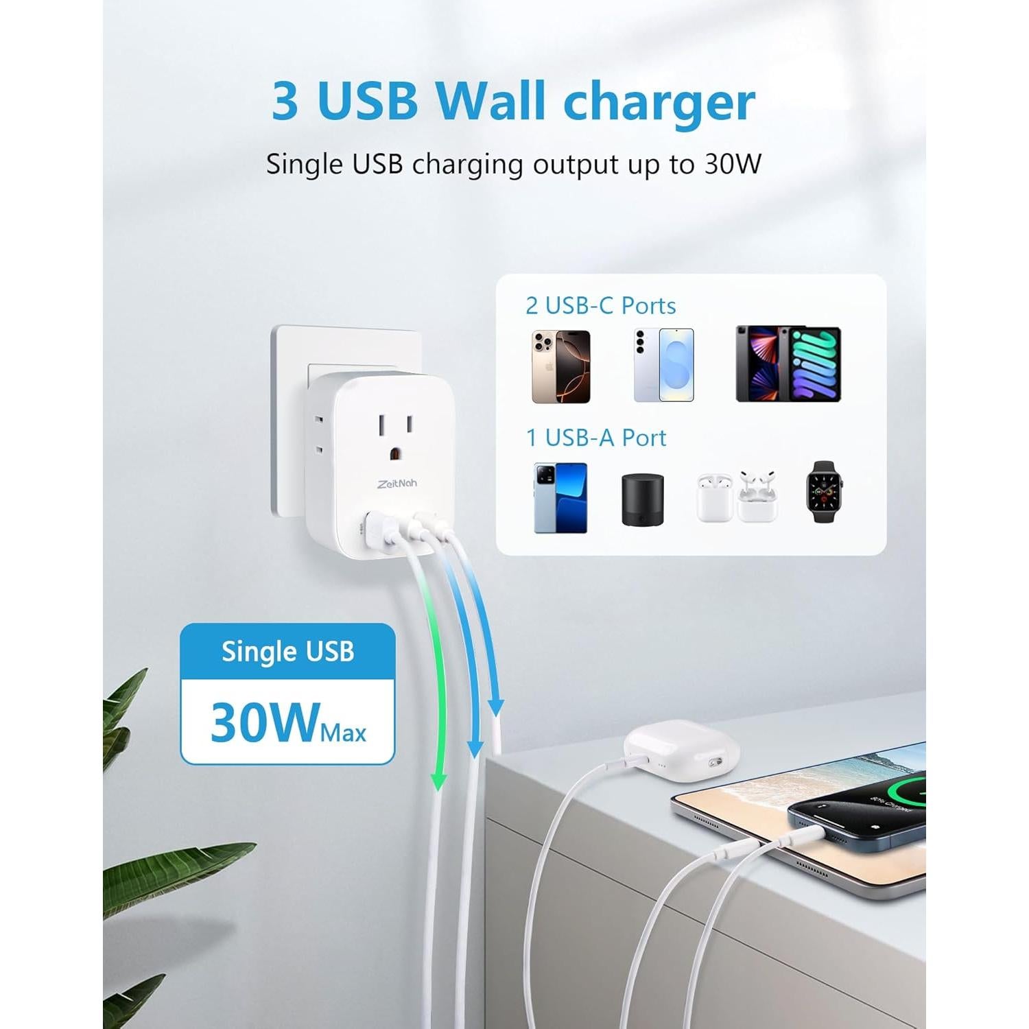 Adaptador de Enchufe de Viaje Tipo E/F 30W 6 en 1 Xiangrun