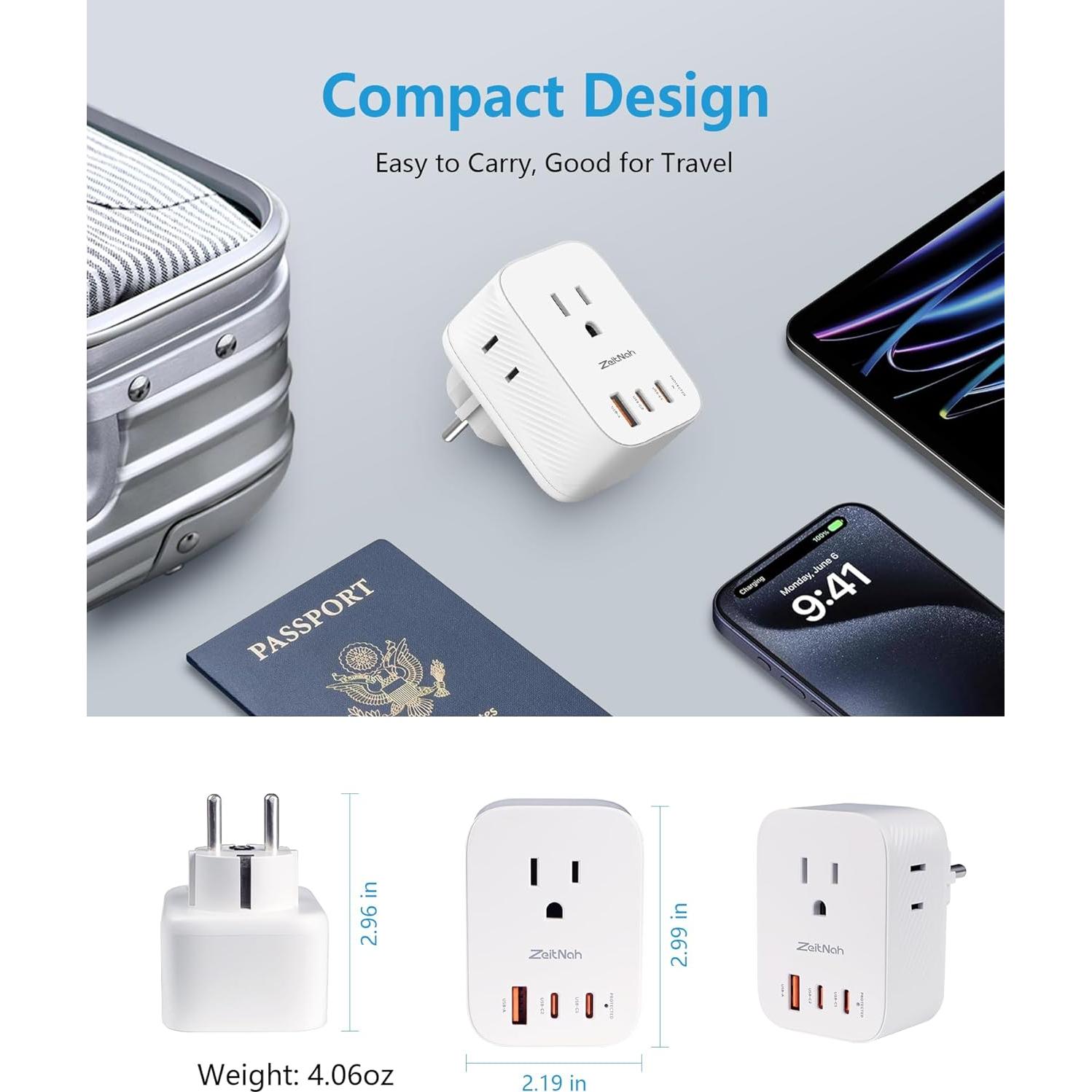 Adaptador de Enchufe de Viaje Tipo E/F 30W 6 en 1 Xiangrun