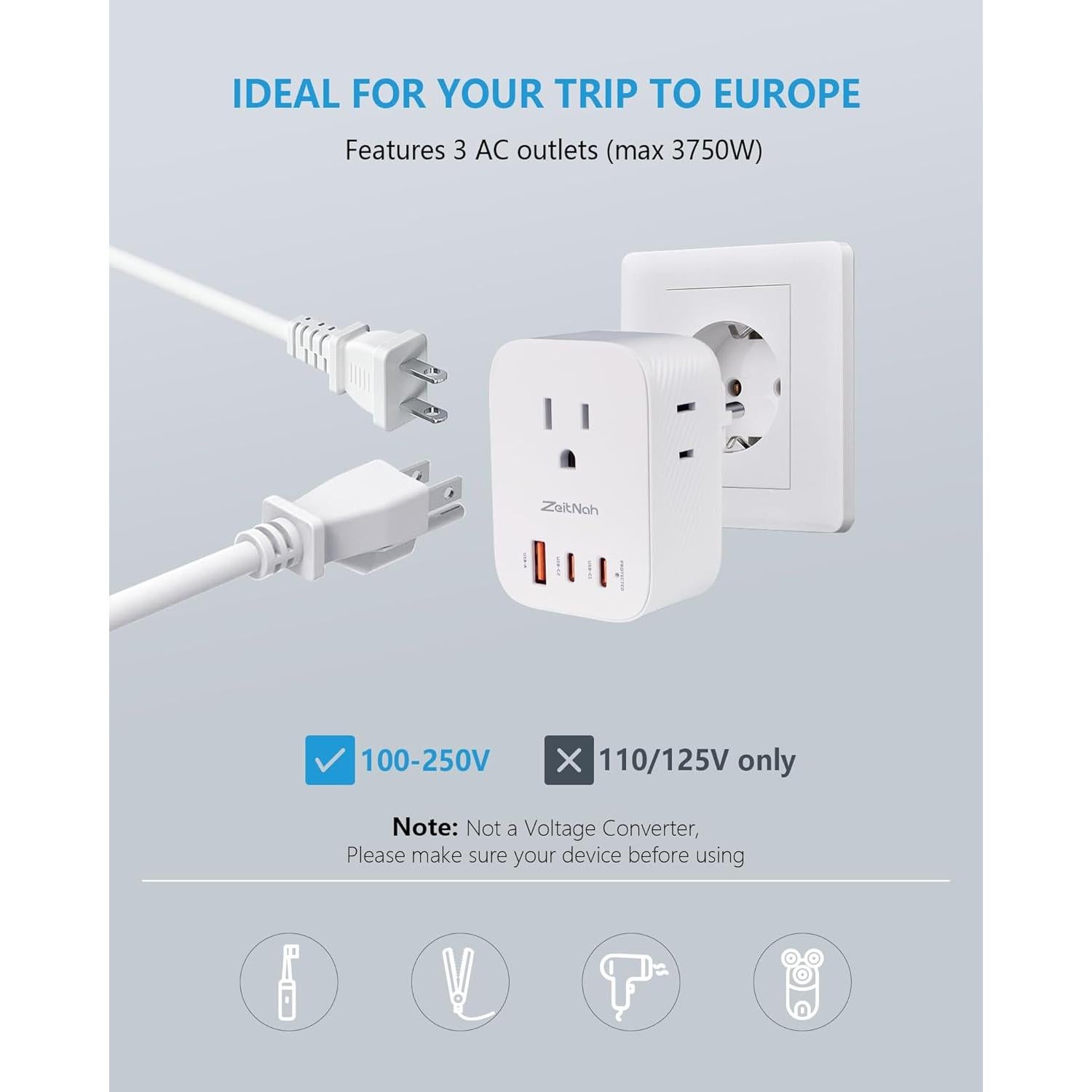 Adaptador de Enchufe de Viaje Tipo E/F 30W 6 en 1 Xiangrun