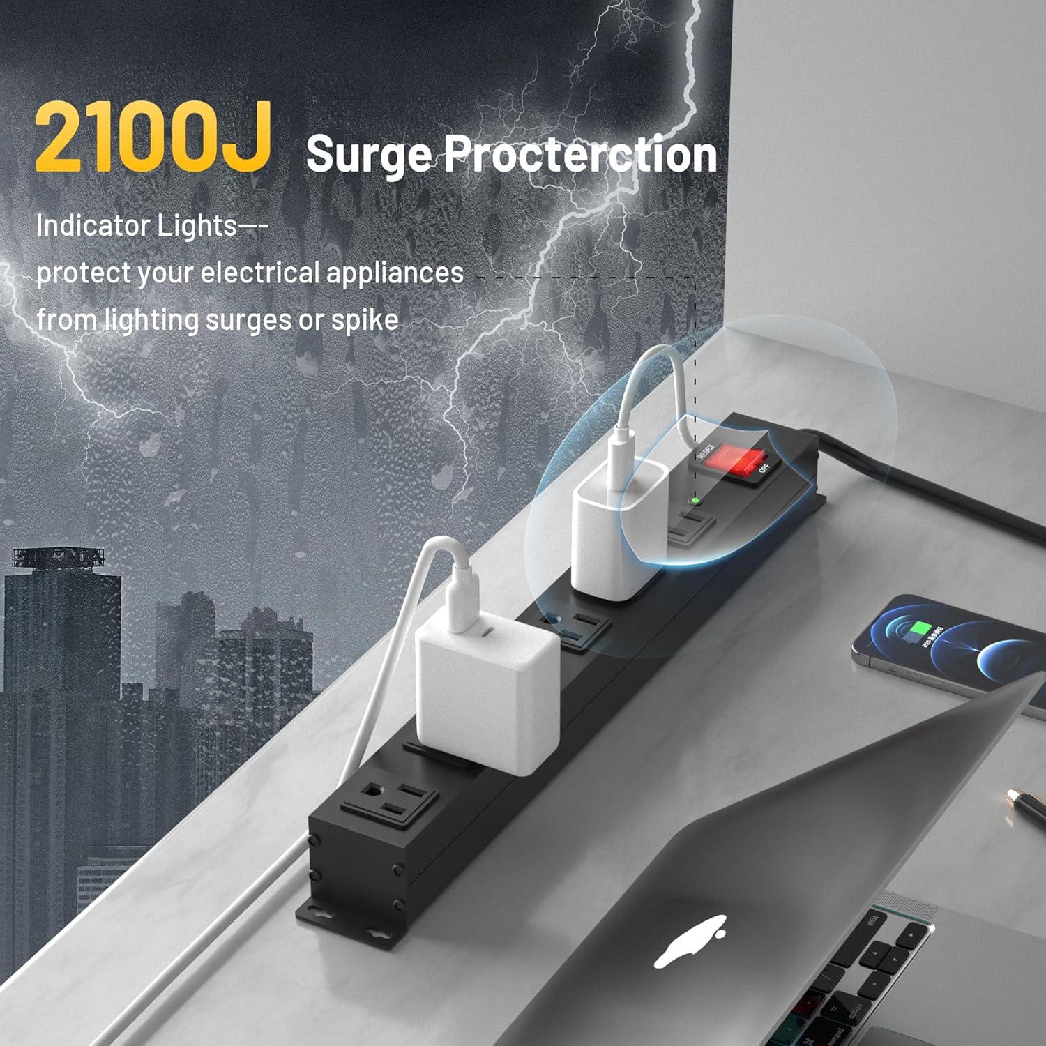 Regleta de Alimentación KF 6 Enchufes 1.83m Protección 2100J