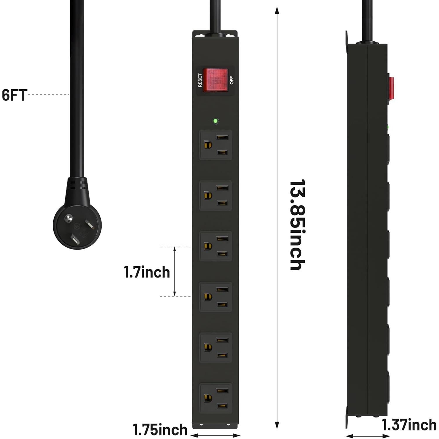 Regleta de Alimentación KF 6 Enchufes 1.83m Protección 2100J