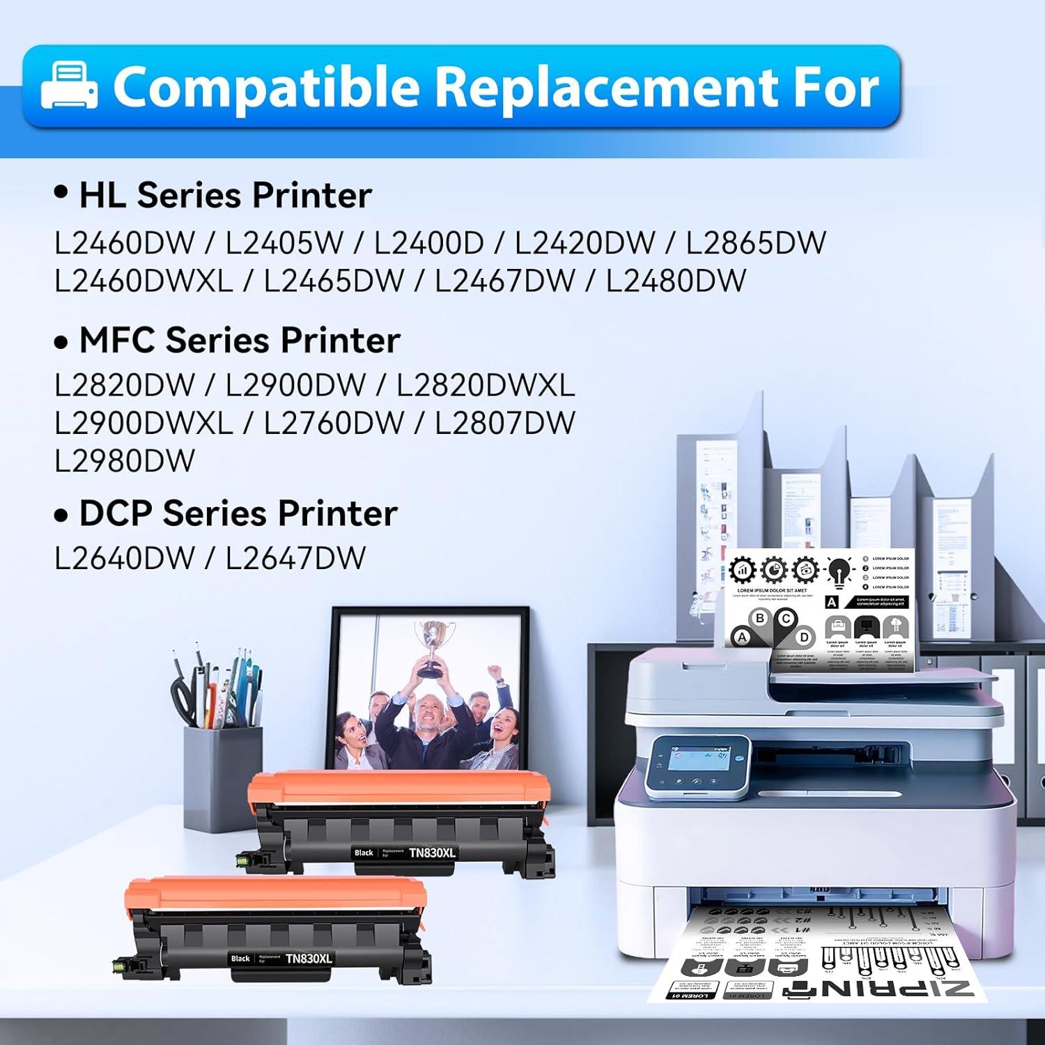 Tóner ZIPRINT TN830XL 2 Paquete Compatible para Brother