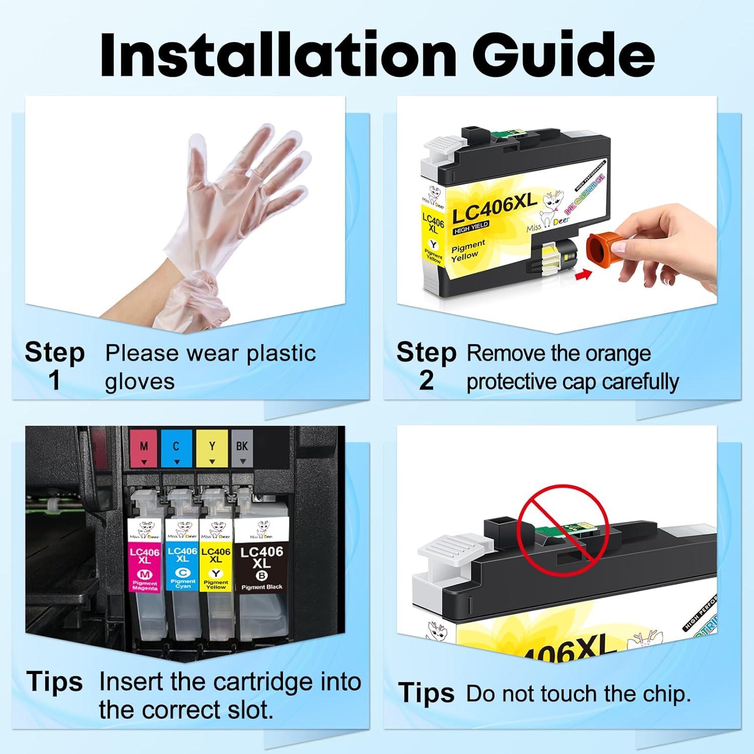 Cartuchos de tinta LC406 Miss Deer 4PK para Brother - Negro, Cian, Magenta, Amarillo