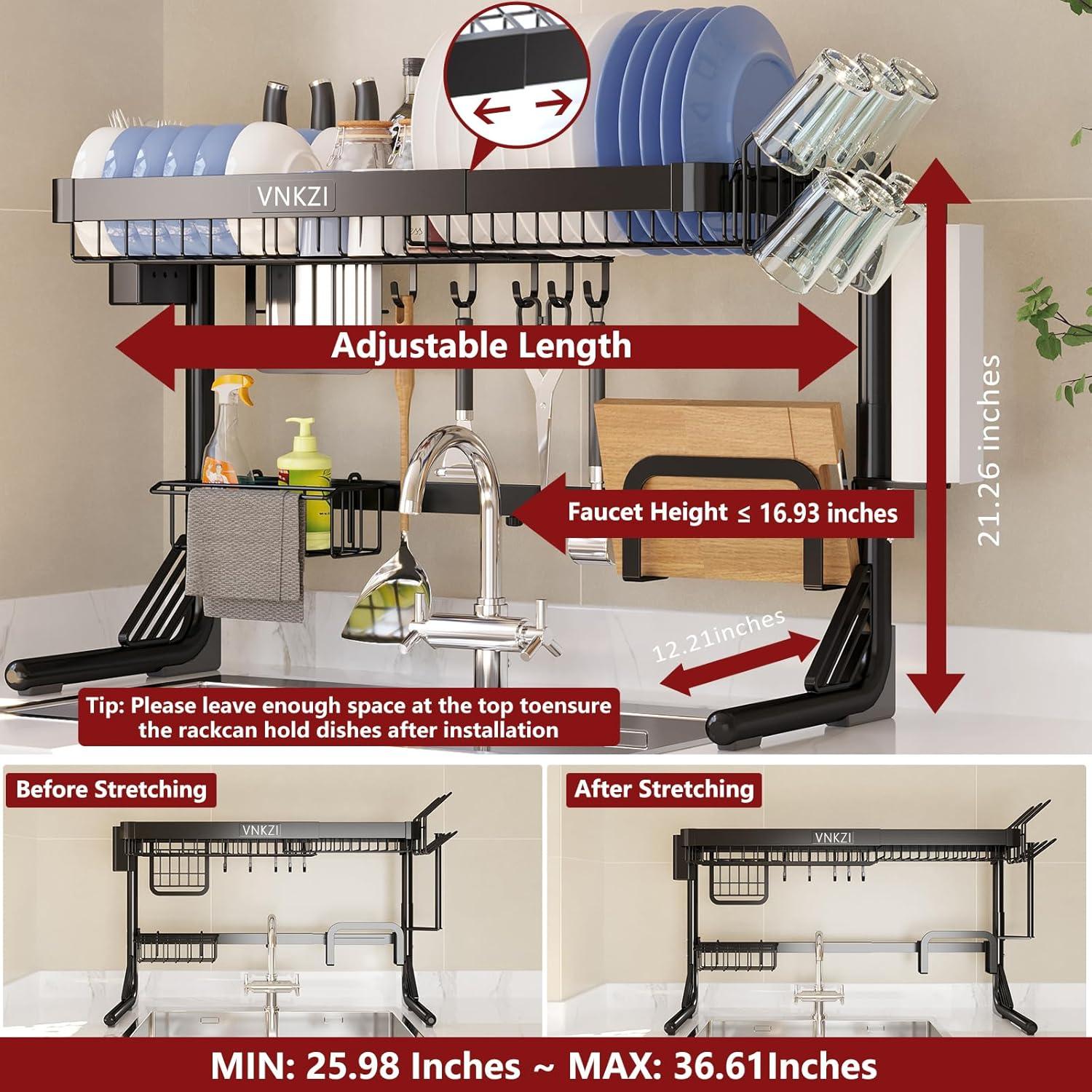 Estante para Secar Platos VNKZI de Acero Inoxidable Ajustable