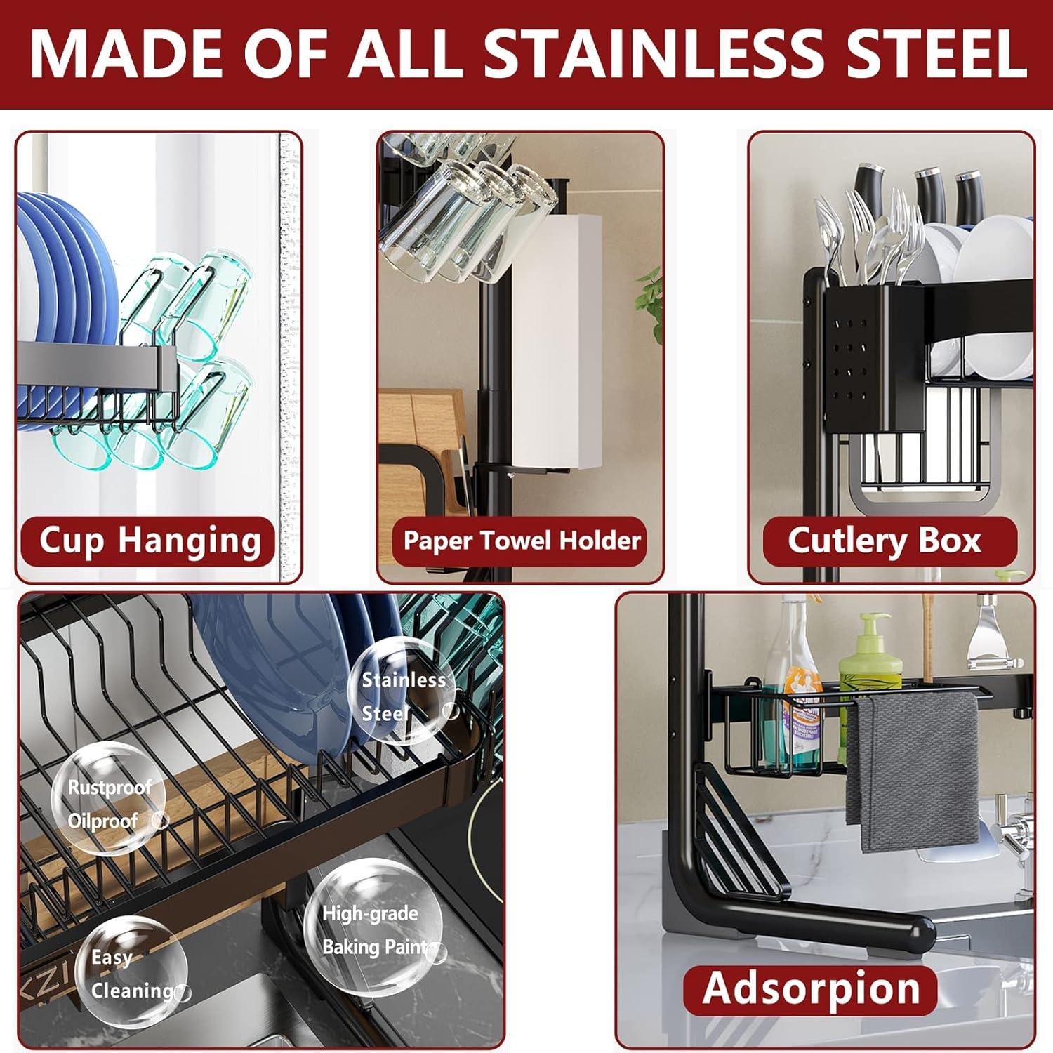 Estante para Secar Platos VNKZI de Acero Inoxidable Ajustable