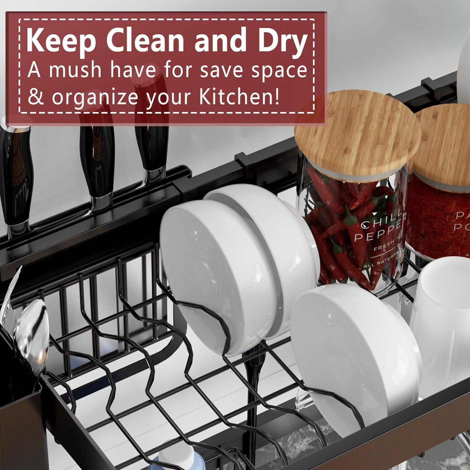 Estante para Secar Platos VNKZI de Acero Inoxidable Ajustable