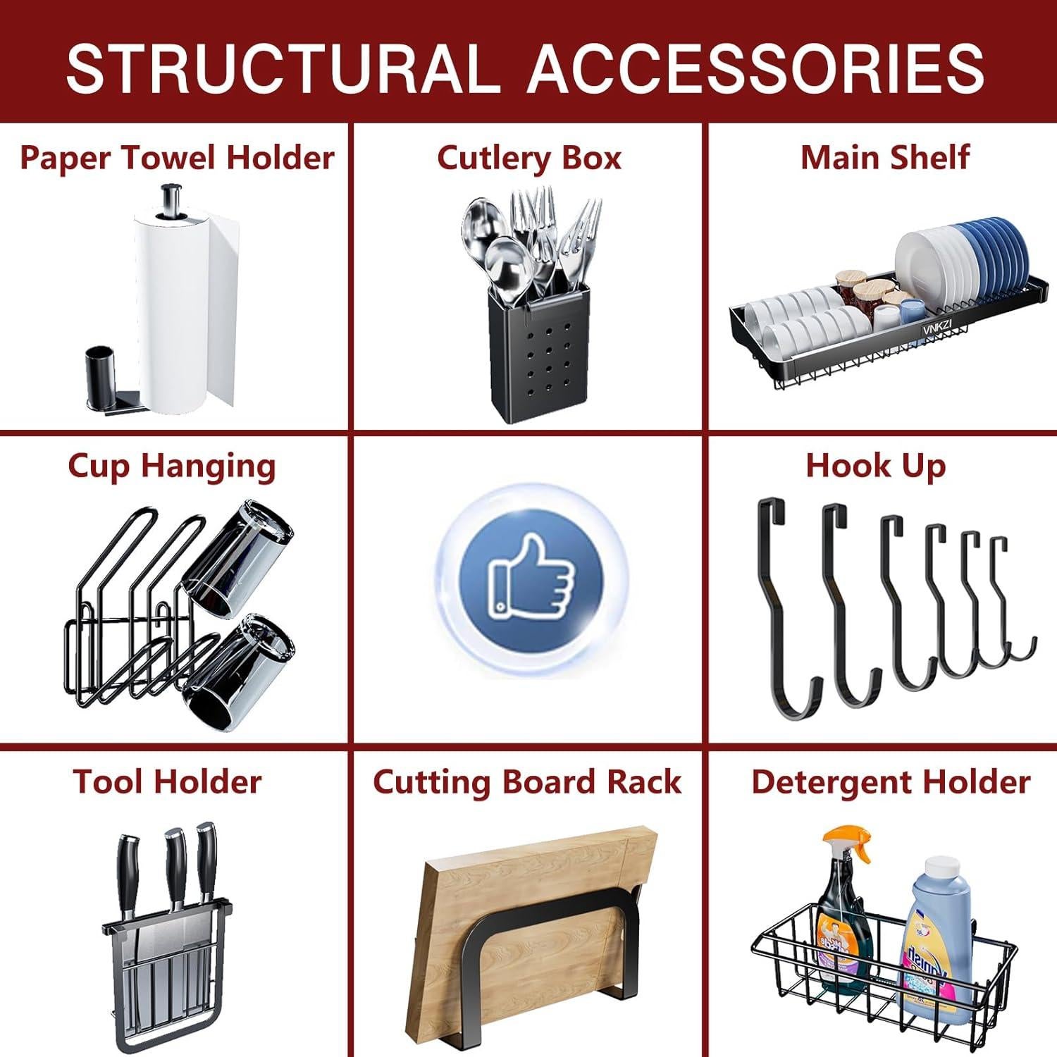 Estante para Secar Platos VNKZI de Acero Inoxidable Ajustable