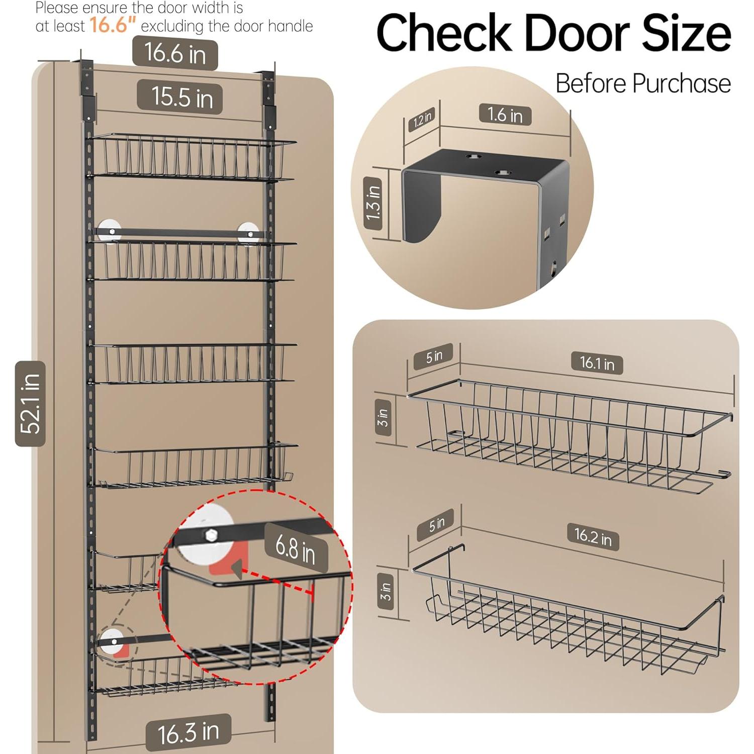 Organizador de Puerta Delamu 6 Niveles Ajustable Metal Negro
