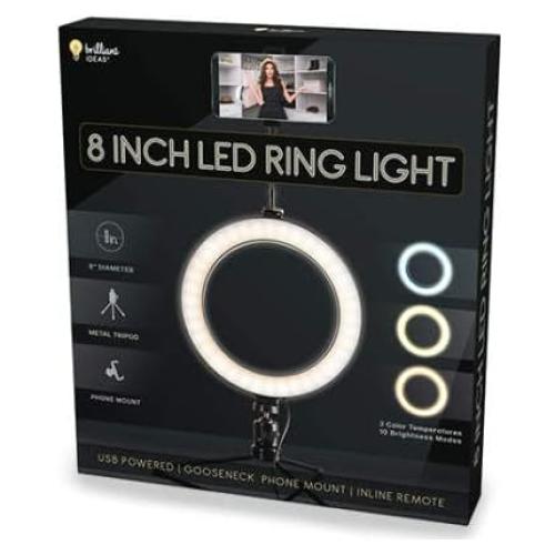Anillo de Luz LED Brilliant Ideas 20 cm con Trípode y Control Remoto
