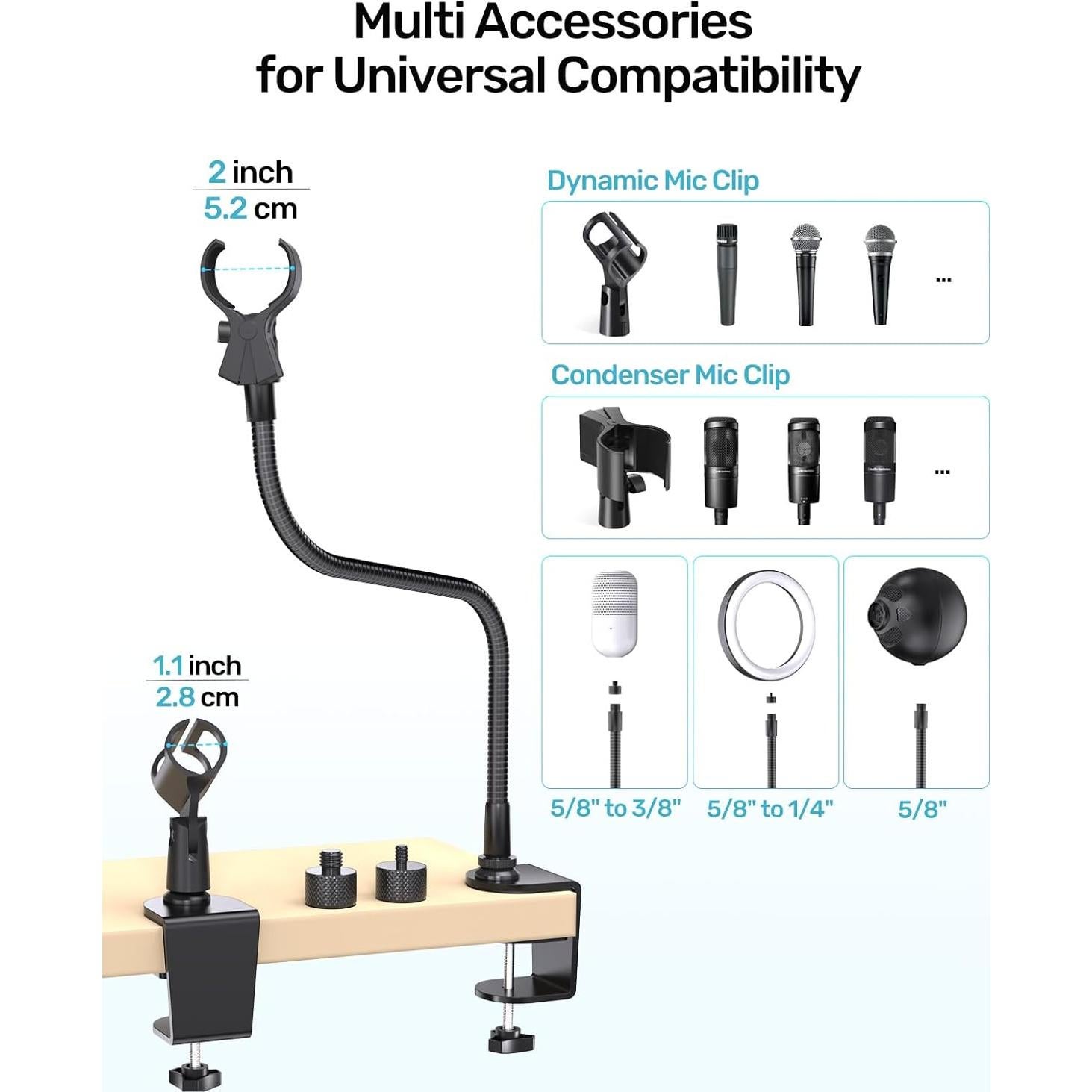 Soporte de Micrófono Cuello de Ganso 48 cm con Abrazadera - Negro