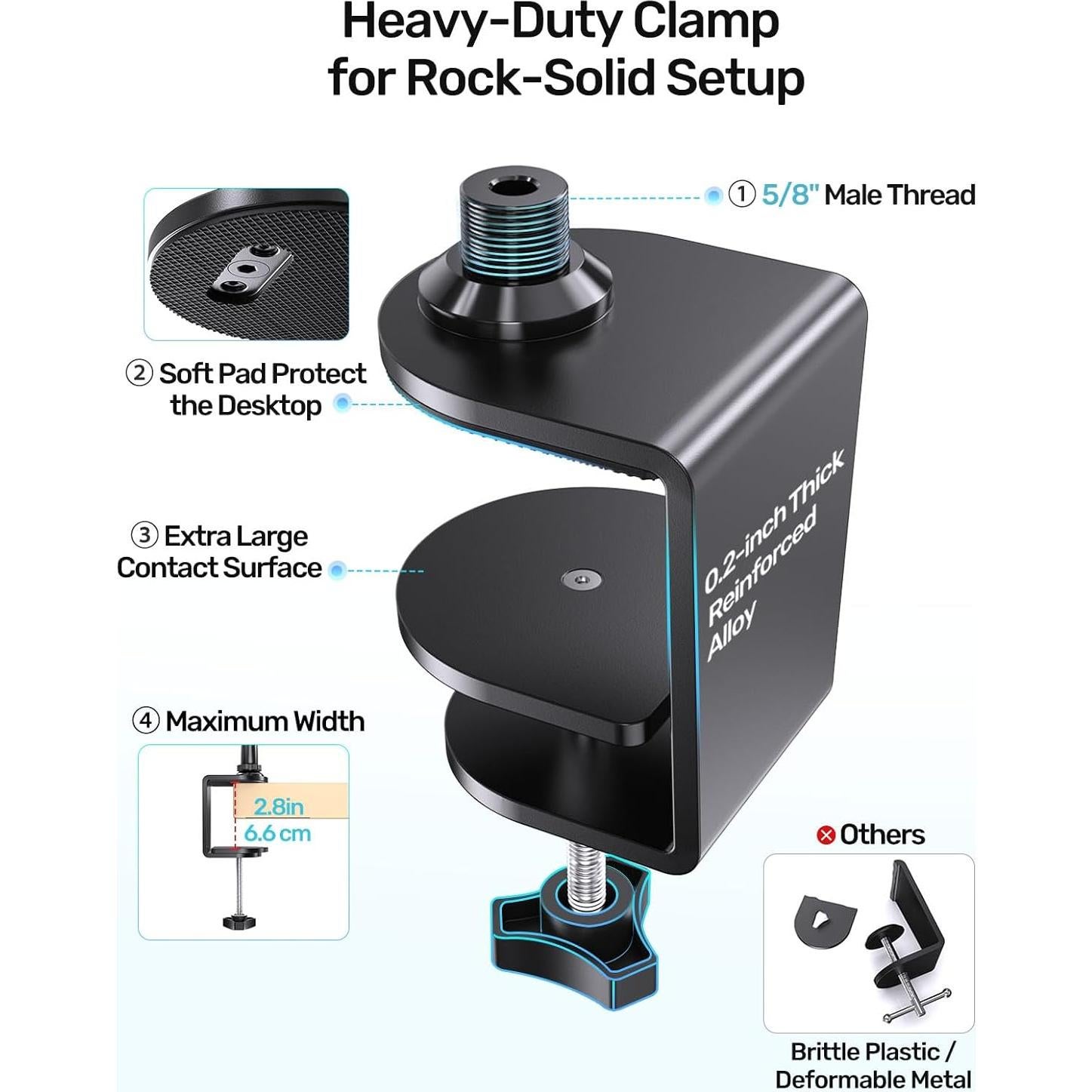 Soporte de Micrófono Cuello de Ganso 48 cm con Abrazadera - Negro
