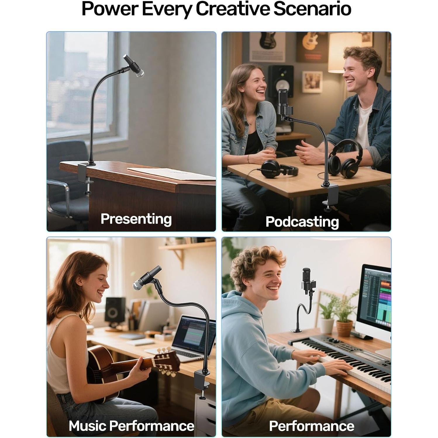 Soporte de Micrófono Cuello de Ganso 48 cm con Abrazadera - Negro