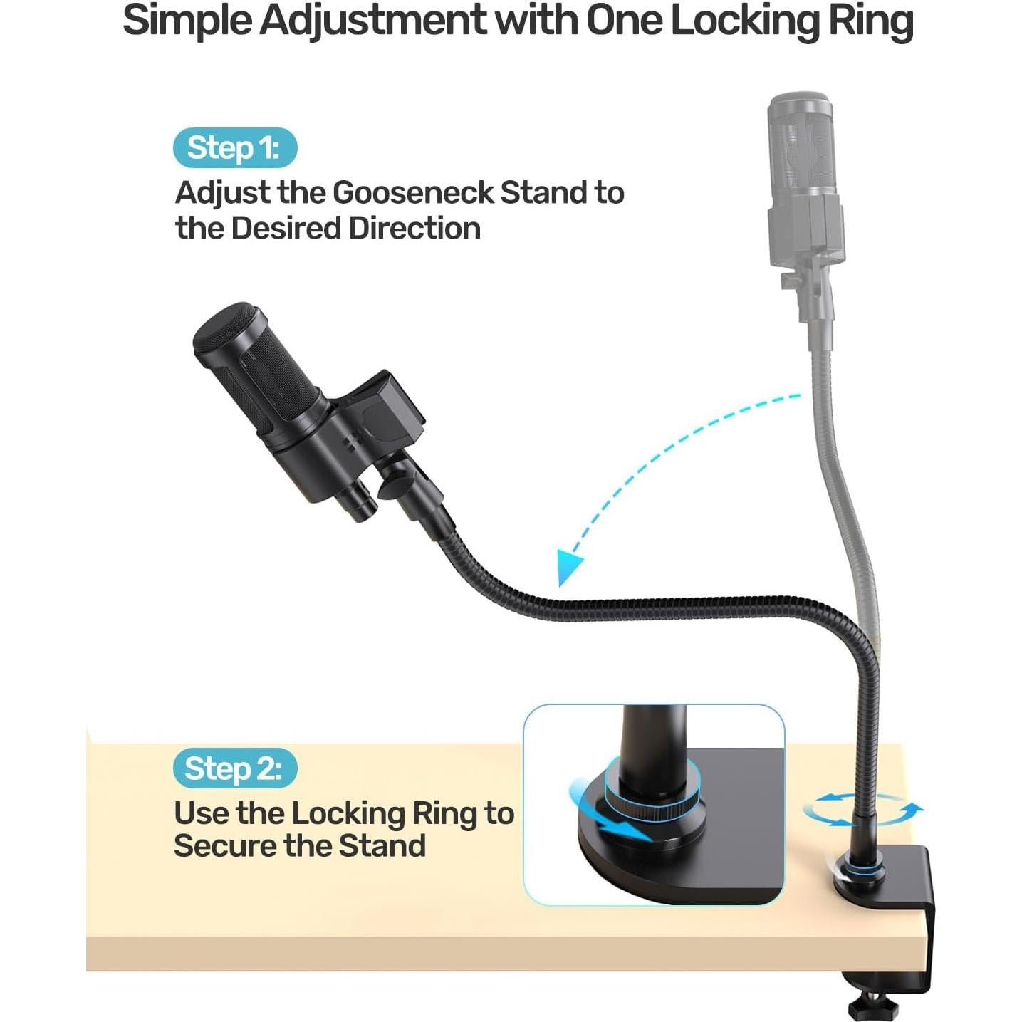 Soporte de Micrófono Cuello de Ganso 48 cm con Abrazadera - Negro