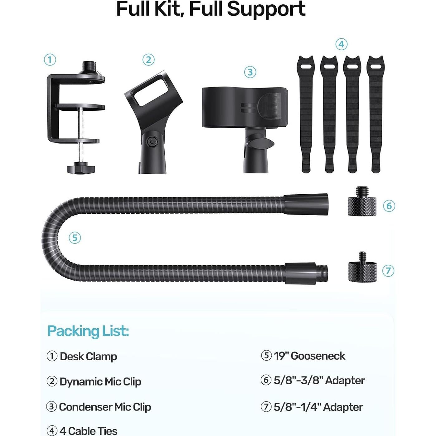 Soporte de Micrófono Cuello de Ganso 48 cm con Abrazadera - Negro