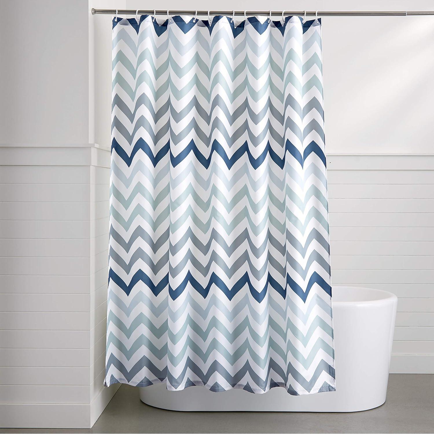 Cortina de Ducha Amazon Basics 182.88x182.88 cm Azul Chevron