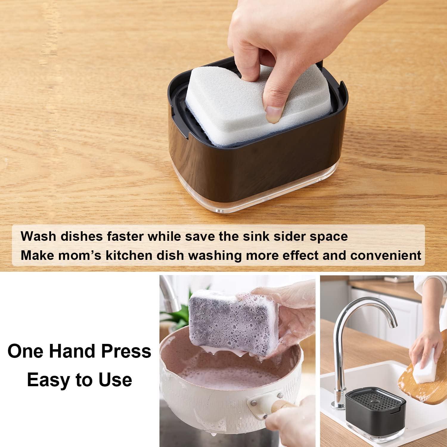 Dispensador de Jabón Obsoorth 10oz con Soporte para Esponja - Negro