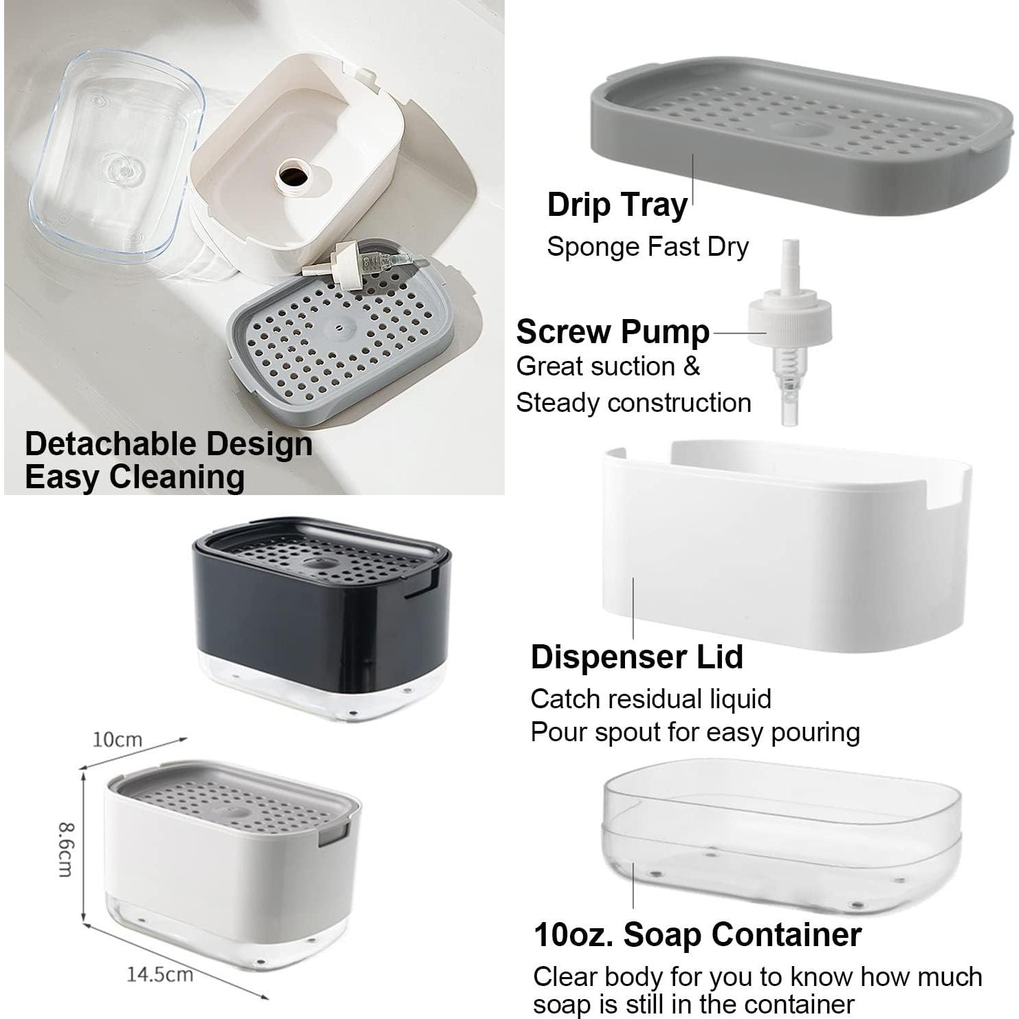 Dispensador de Jabón Obsoorth 10oz con Soporte para Esponja - Negro