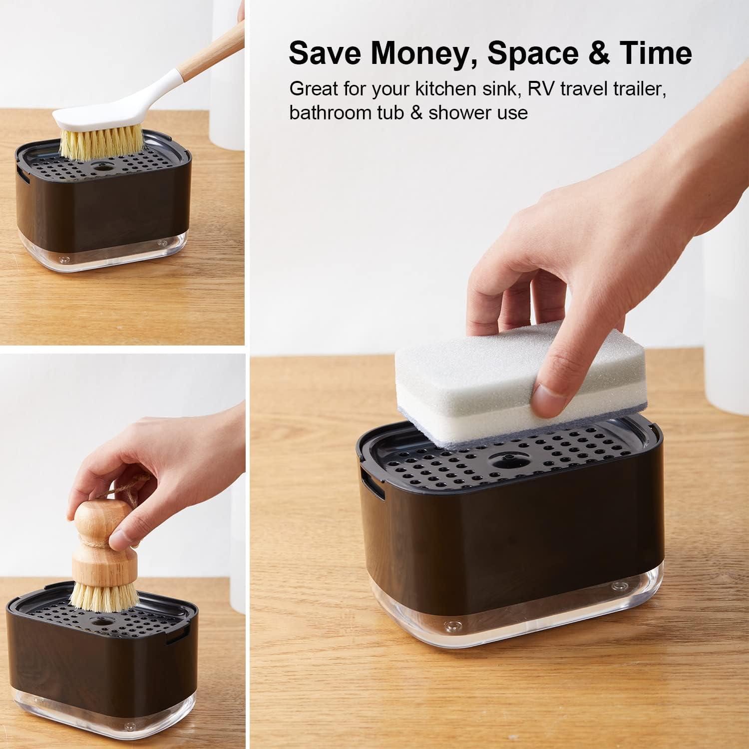 Dispensador de Jabón Obsoorth 10oz con Soporte para Esponja - Negro