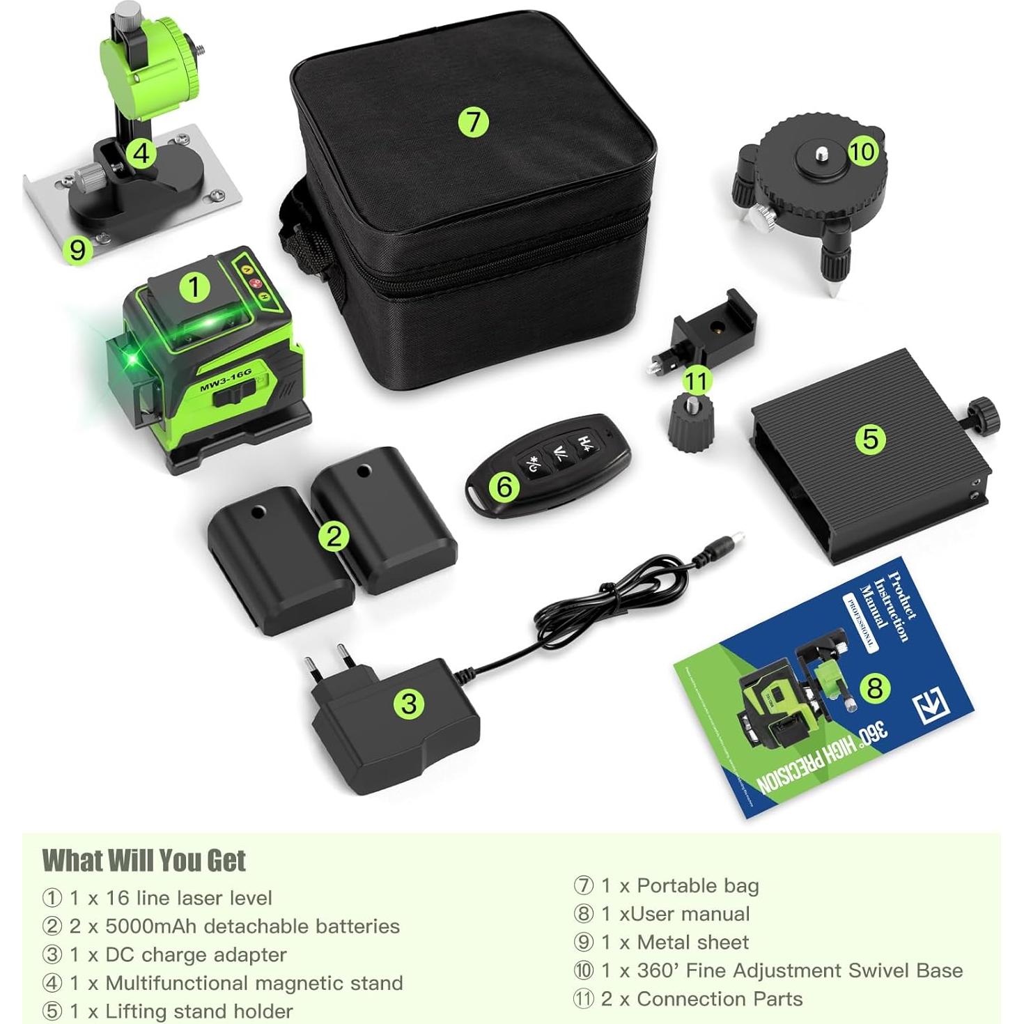 Nivel láser 4D MBYULO 16 líneas 360° auto nivelante