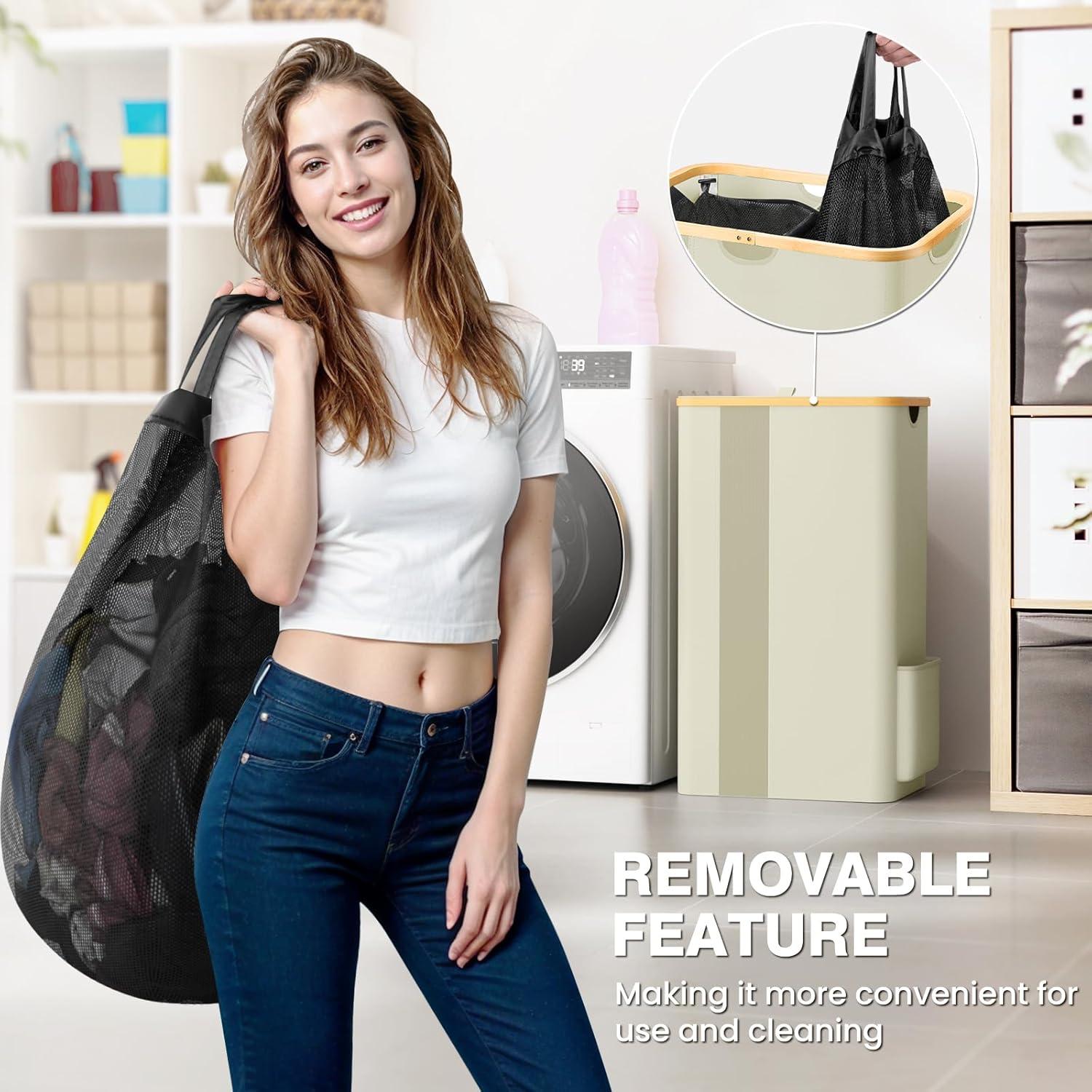 Cesta de Ropa BlissTotes 100L Beige con Tapa y Asas