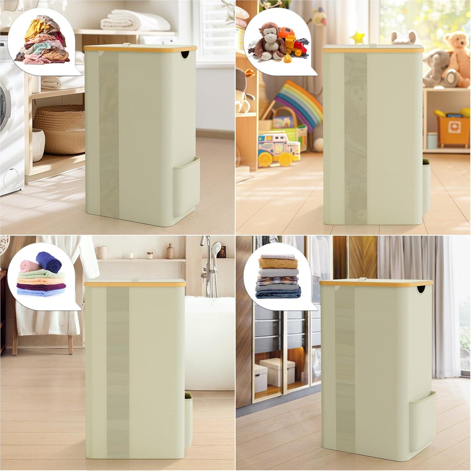 Cesta de Ropa BlissTotes 100L Beige con Tapa y Asas