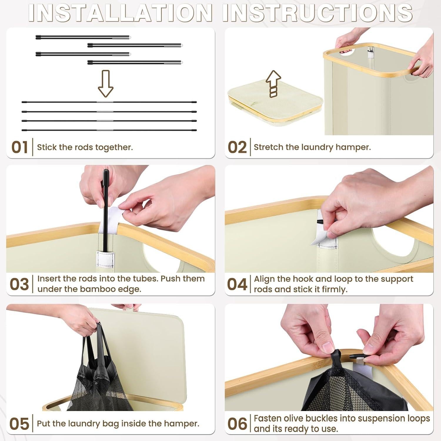 Cesta de Ropa BlissTotes 100L Beige con Tapa y Asas