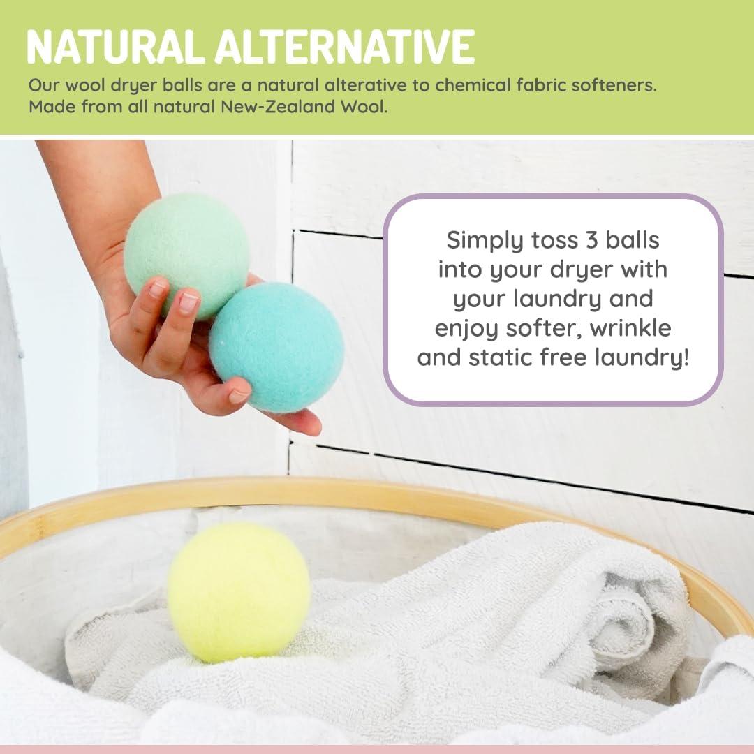 Bolas de Secado de Lana Reutilizables melii 3-Pack - Menta, Lima, Azul