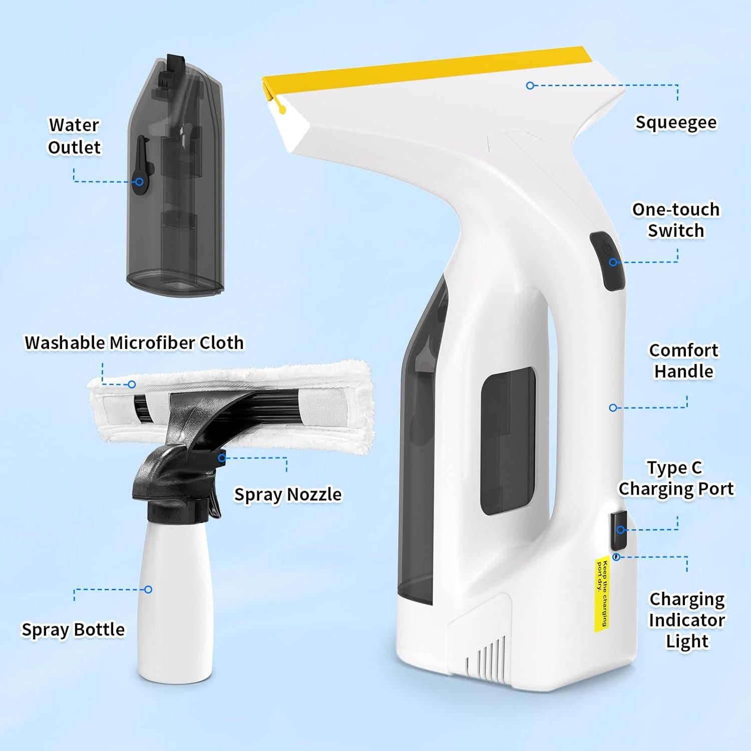 Limpiaparabrisas Eléctrico Inalámbrico Habitio 11" (280mm) - Succión 2.2KPA