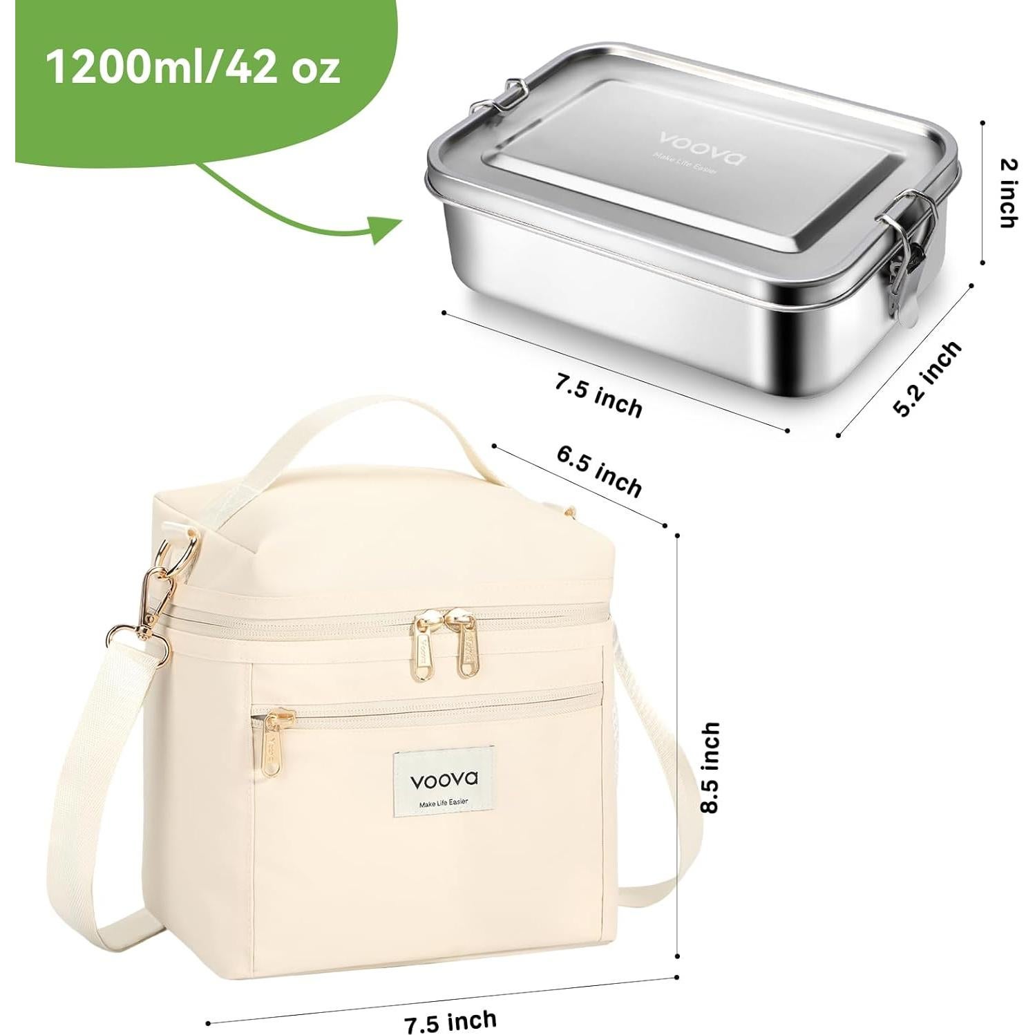 Caja de Almuerzo Voova Acero Inoxidable 1200ml Aislada Beige