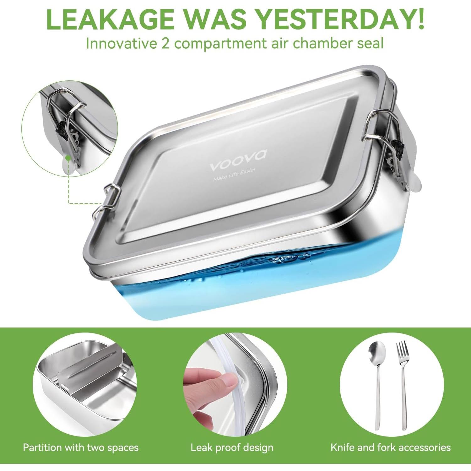 Caja de Almuerzo Voova Acero Inoxidable 1200ml Aislada Beige