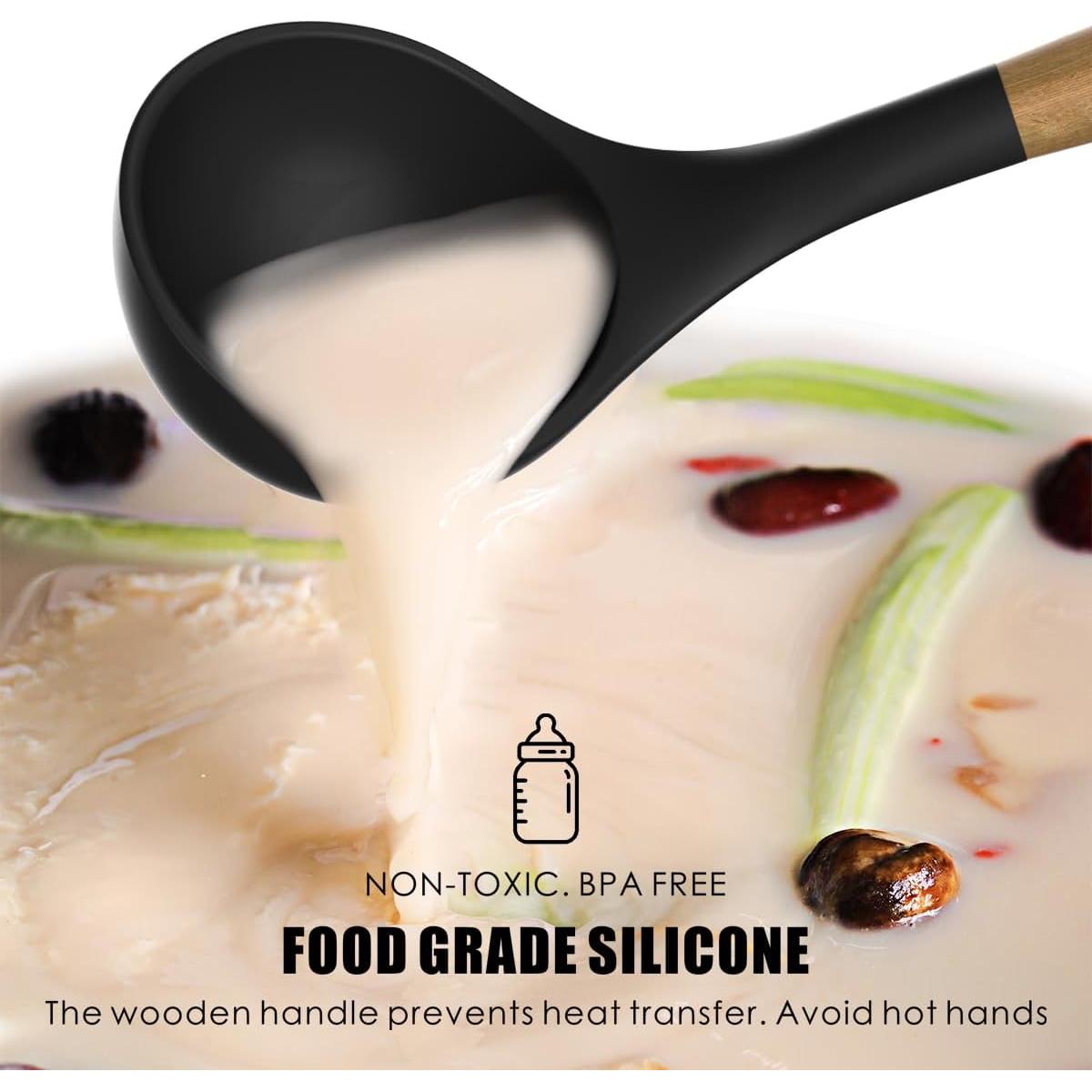 Juego de Utensilios de Cocina de Silicona oannao 14 Piezas Negro