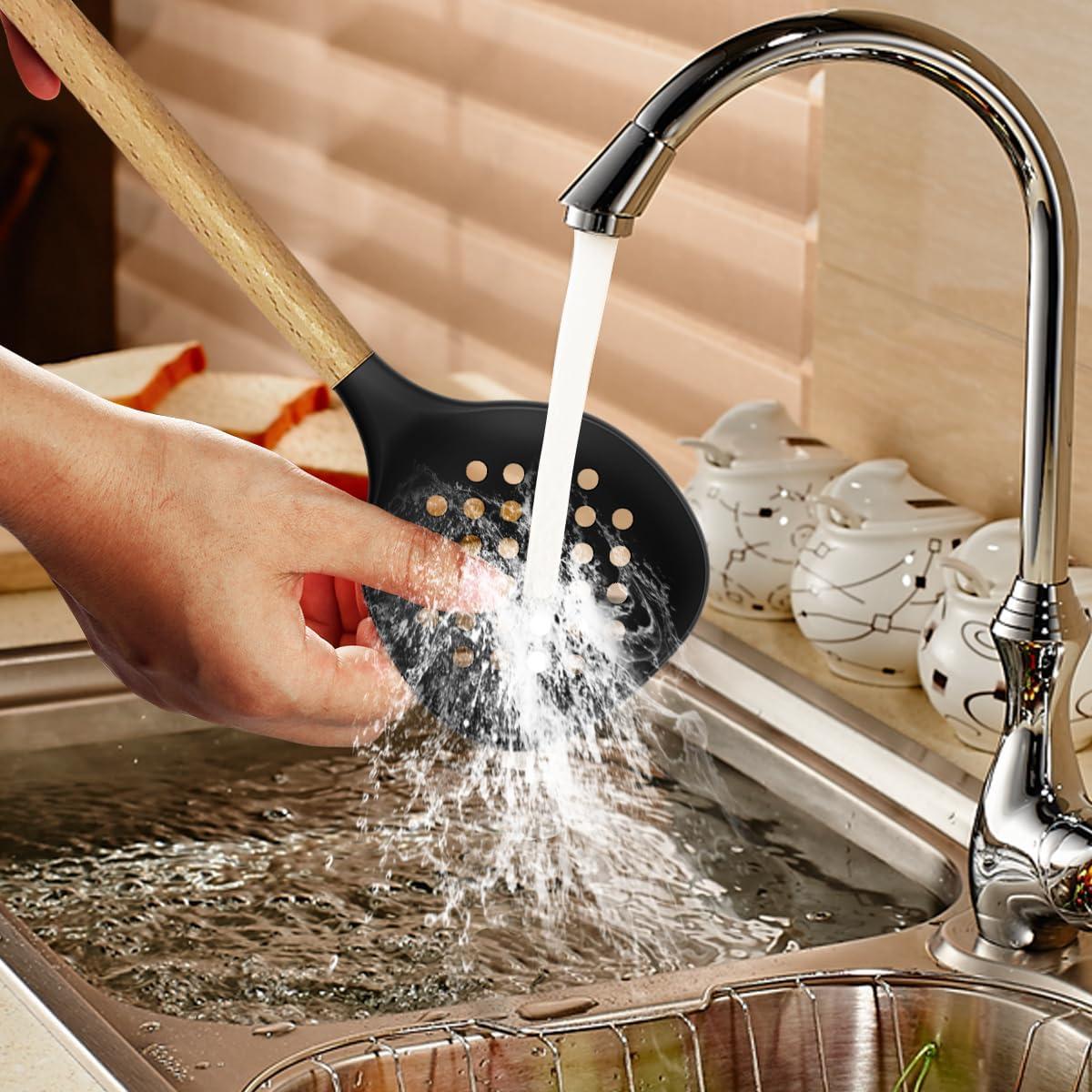 Juego de Utensilios de Cocina de Silicona oannao 14 Piezas Negro