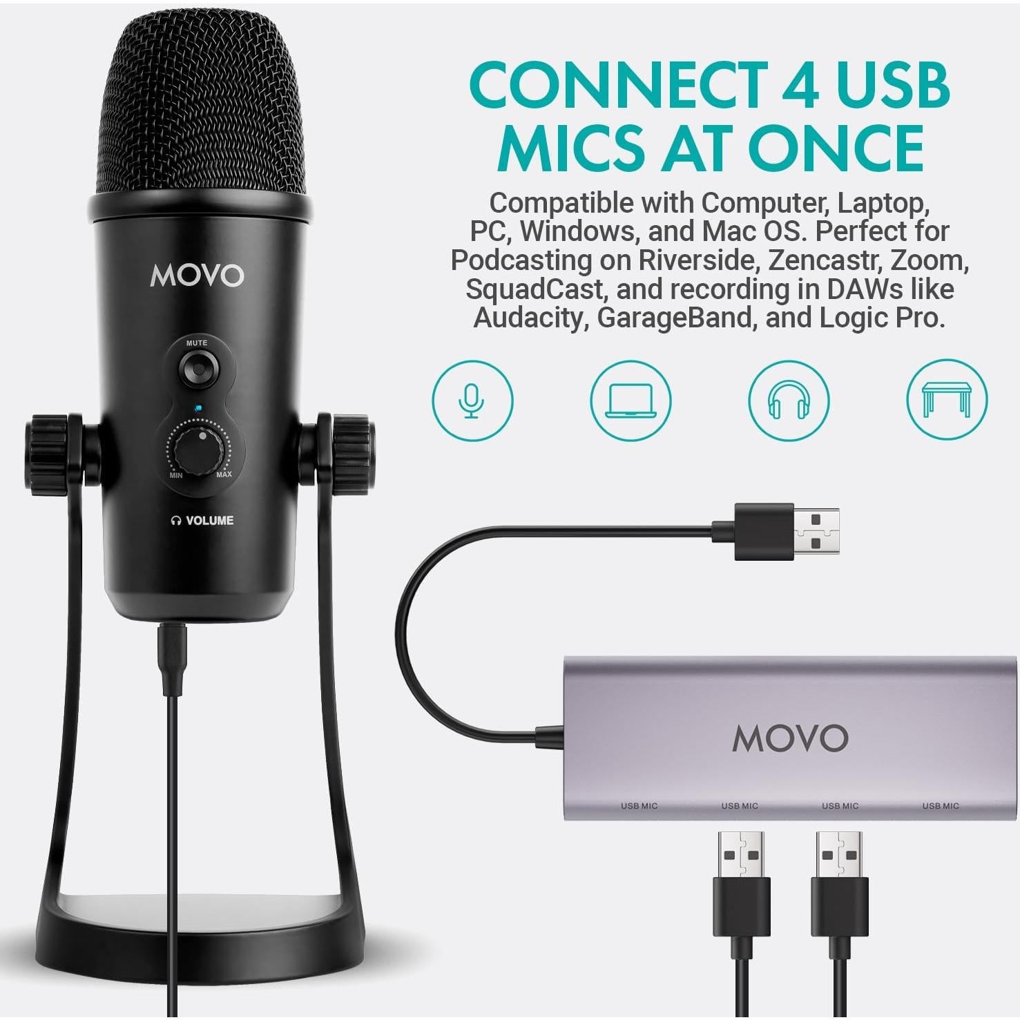 Kit de Podcasting Movo UMX-1 con 2 Micrófonos UM700