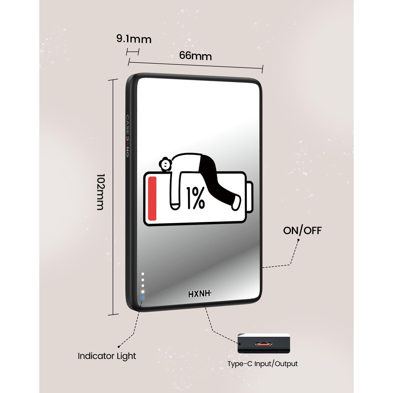 Banco de Poder Magnético 5000 mAh CASEBANG Carga Inalámbrica